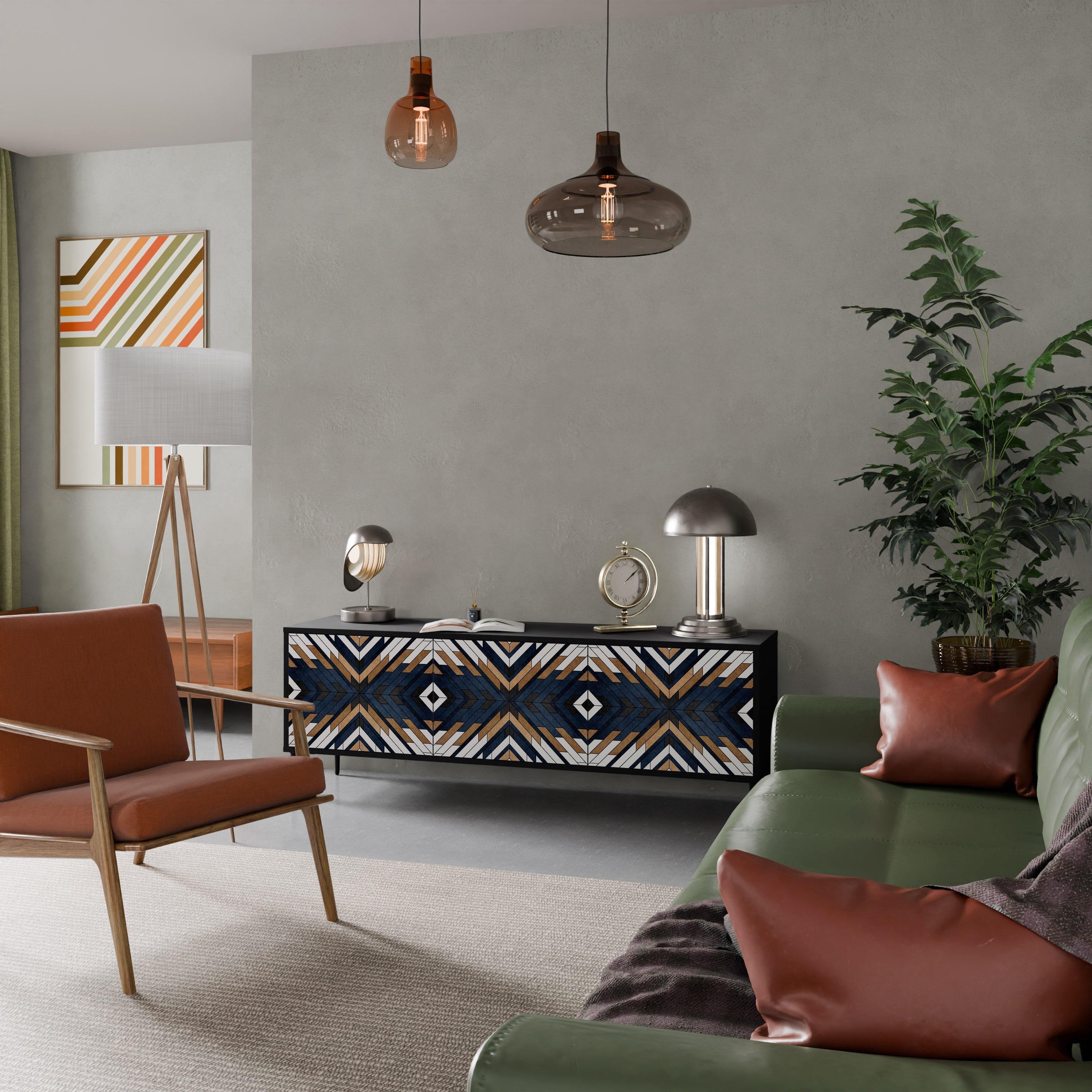 Τρίθυρη βάση τηλεόρασης ARTFUL GEOMETRIA σε μαύρο φινίρισμα