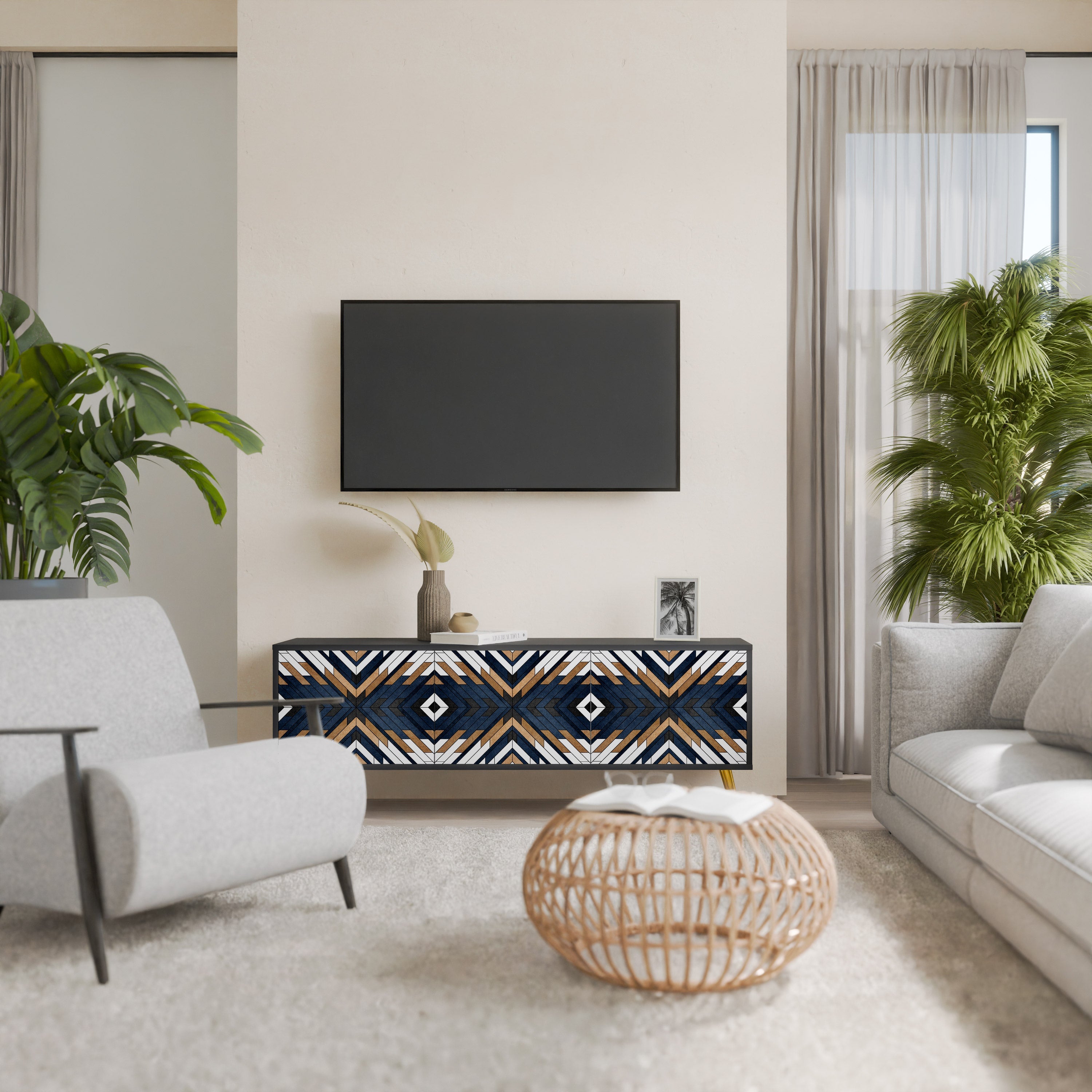Τρίθυρη βάση τηλεόρασης ARTFUL GEOMETRIA σε μαύρο φινίρισμα
