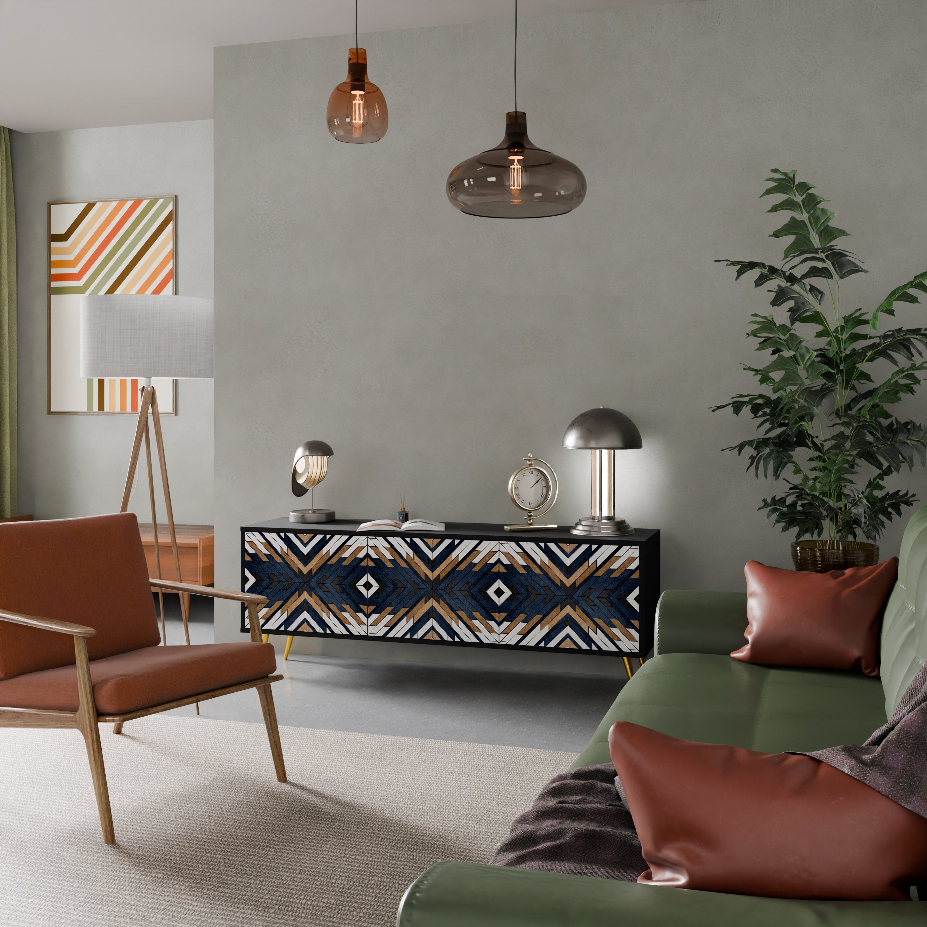 Τρίθυρη βάση τηλεόρασης ARTFUL GEOMETRIA σε μαύρο φινίρισμα