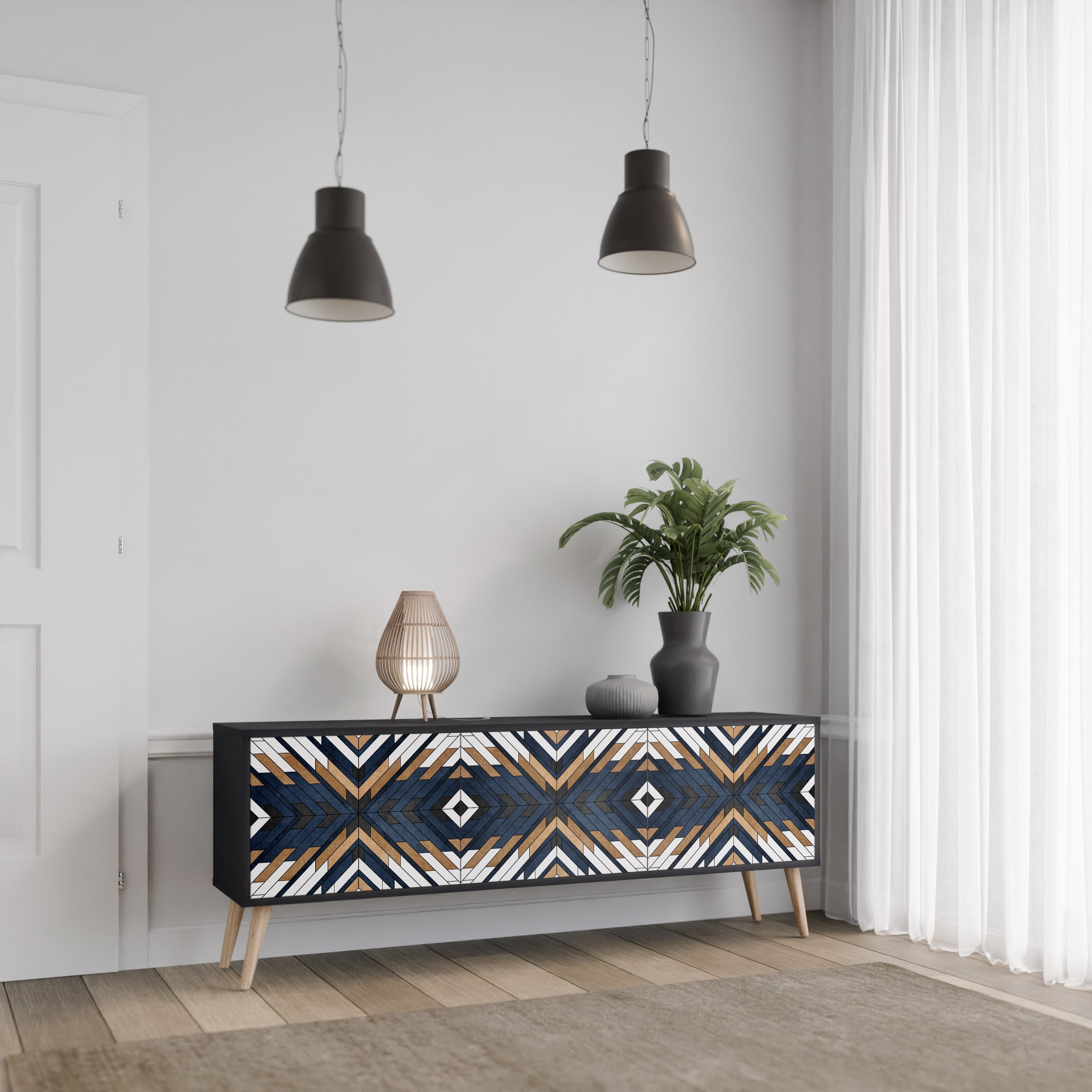 Τρίθυρη βάση τηλεόρασης ARTFUL GEOMETRIA σε μαύρο φινίρισμα