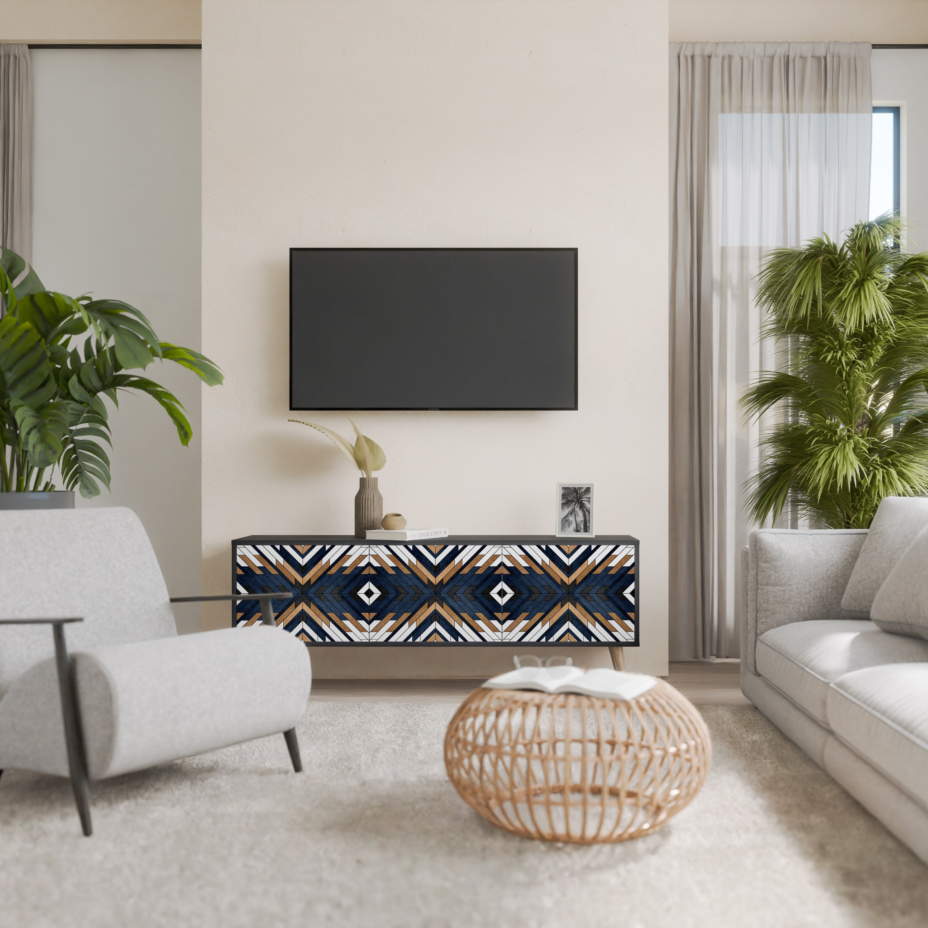Τρίθυρη βάση τηλεόρασης ARTFUL GEOMETRIA σε μαύρο φινίρισμα