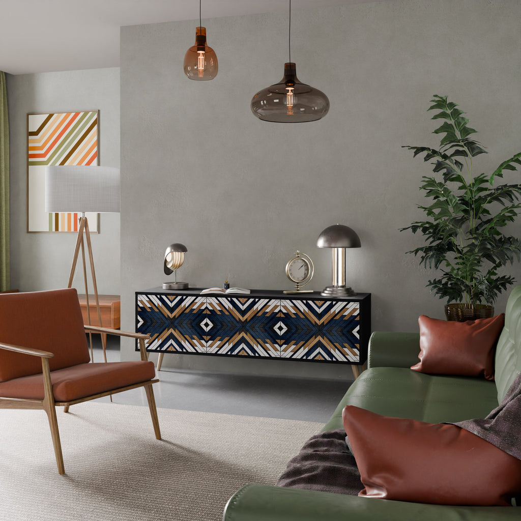 Τρίθυρη βάση τηλεόρασης ARTFUL GEOMETRIA σε μαύρο φινίρισμα