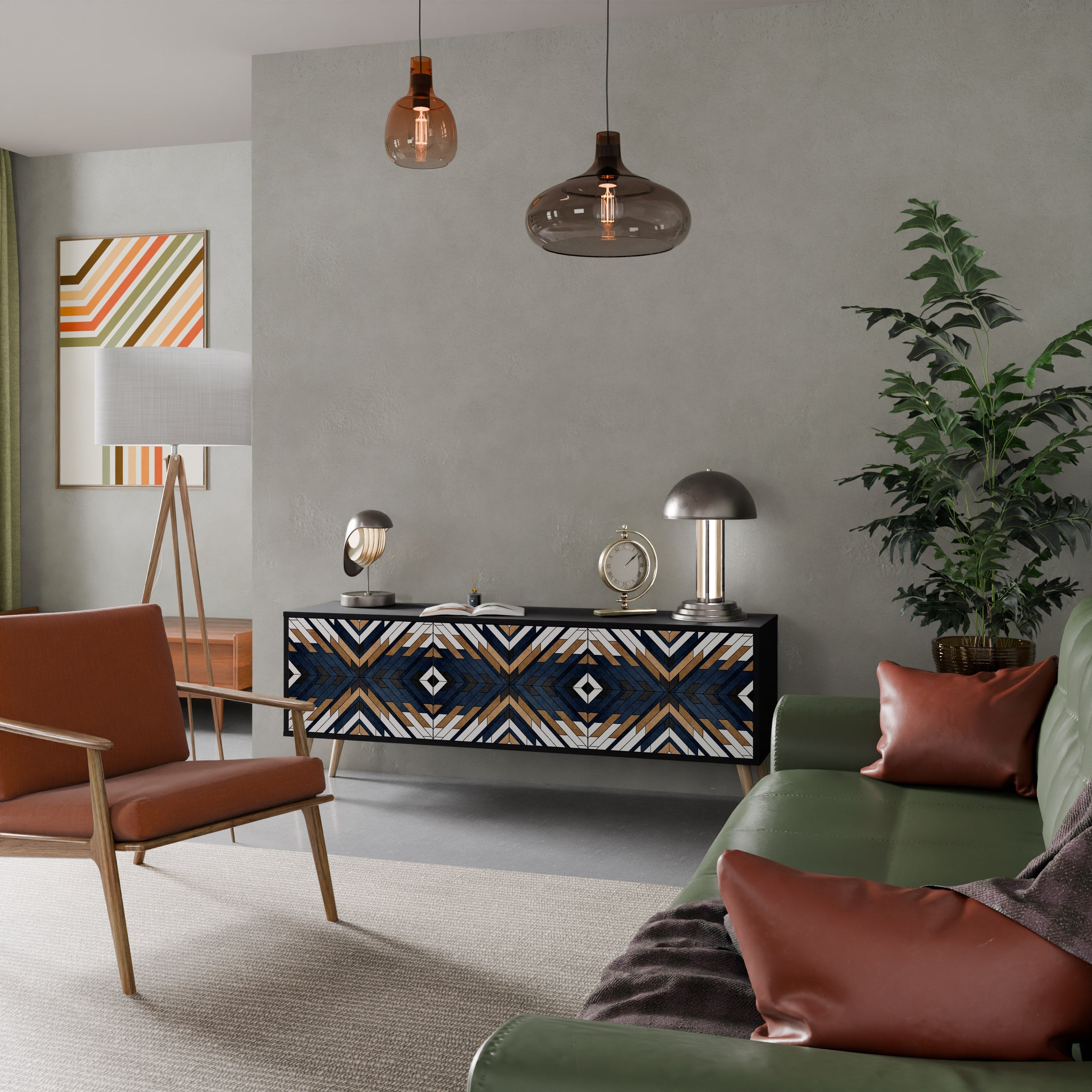 Τρίθυρη βάση τηλεόρασης ARTFUL GEOMETRIA σε μαύρο φινίρισμα