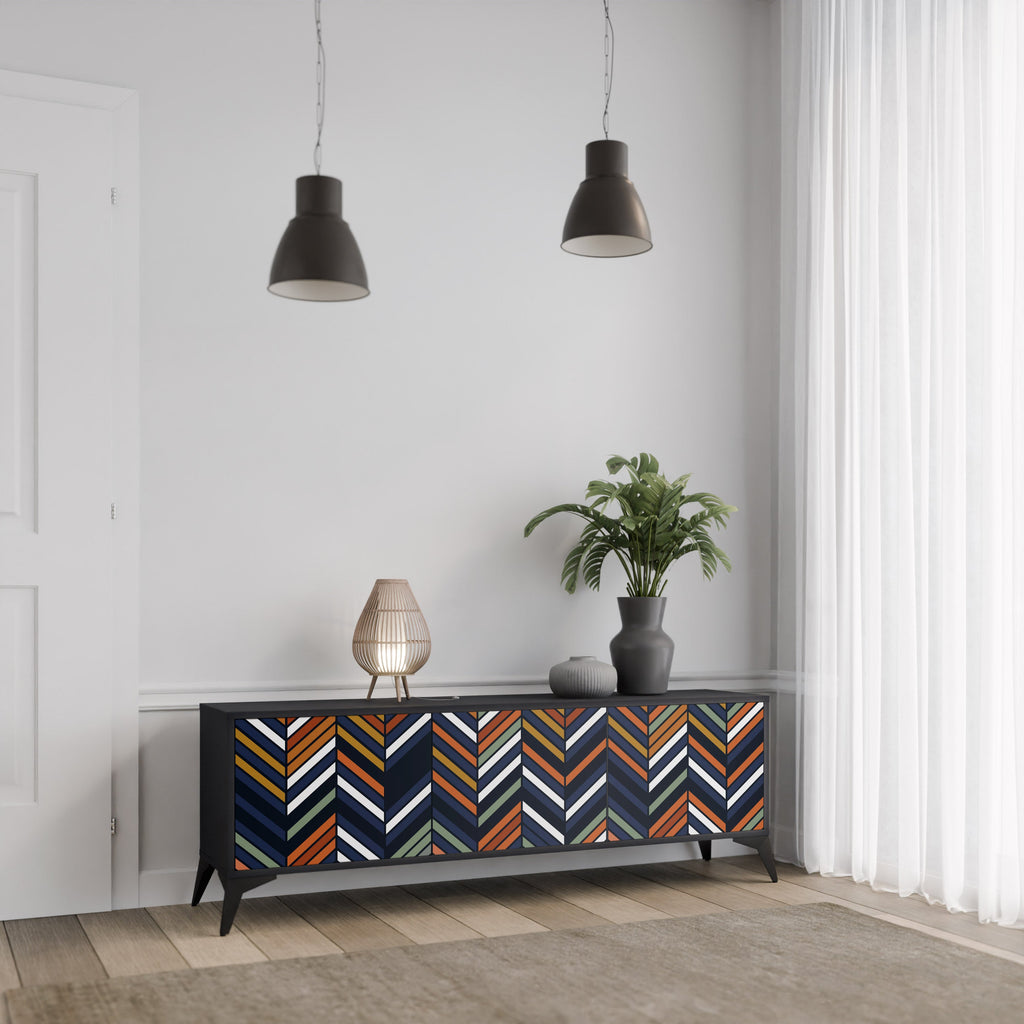Βάση τηλεόρασης VIBRANT PATCHWORK 3 θυρών σε μαύρο φινίρισμα