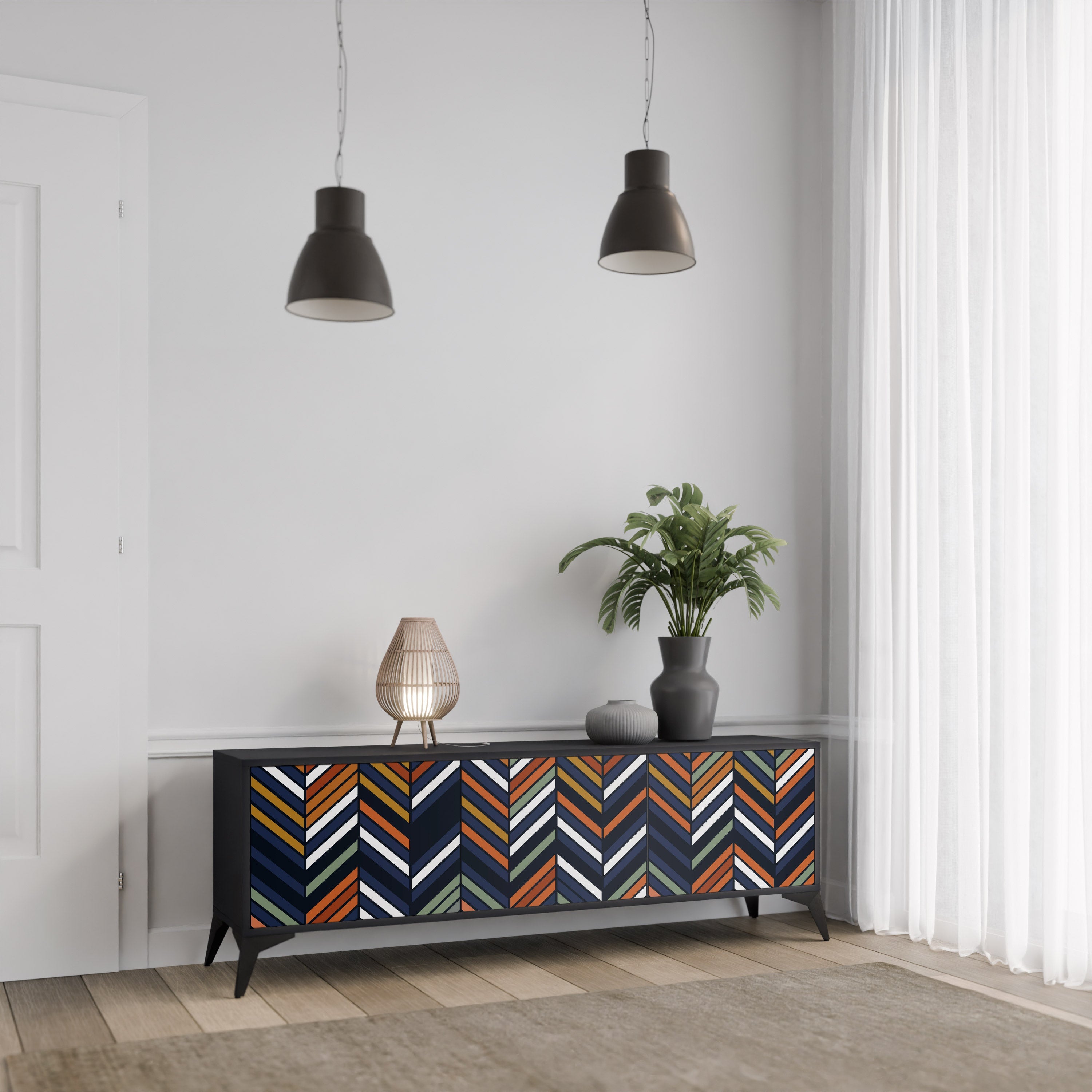 Βάση τηλεόρασης VIBRANT PATCHWORK 3 θυρών σε μαύρο φινίρισμα