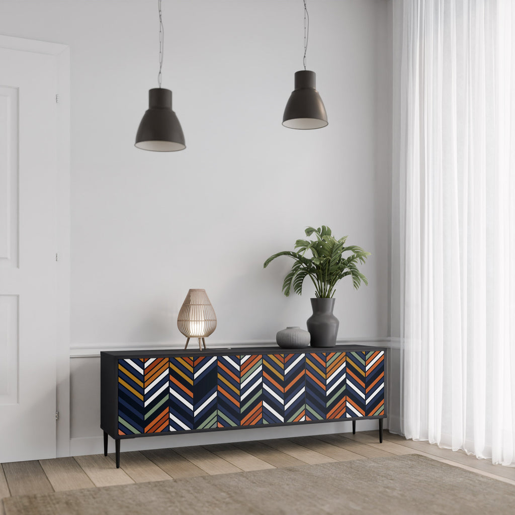 Βάση τηλεόρασης VIBRANT PATCHWORK 3 θυρών σε μαύρο φινίρισμα