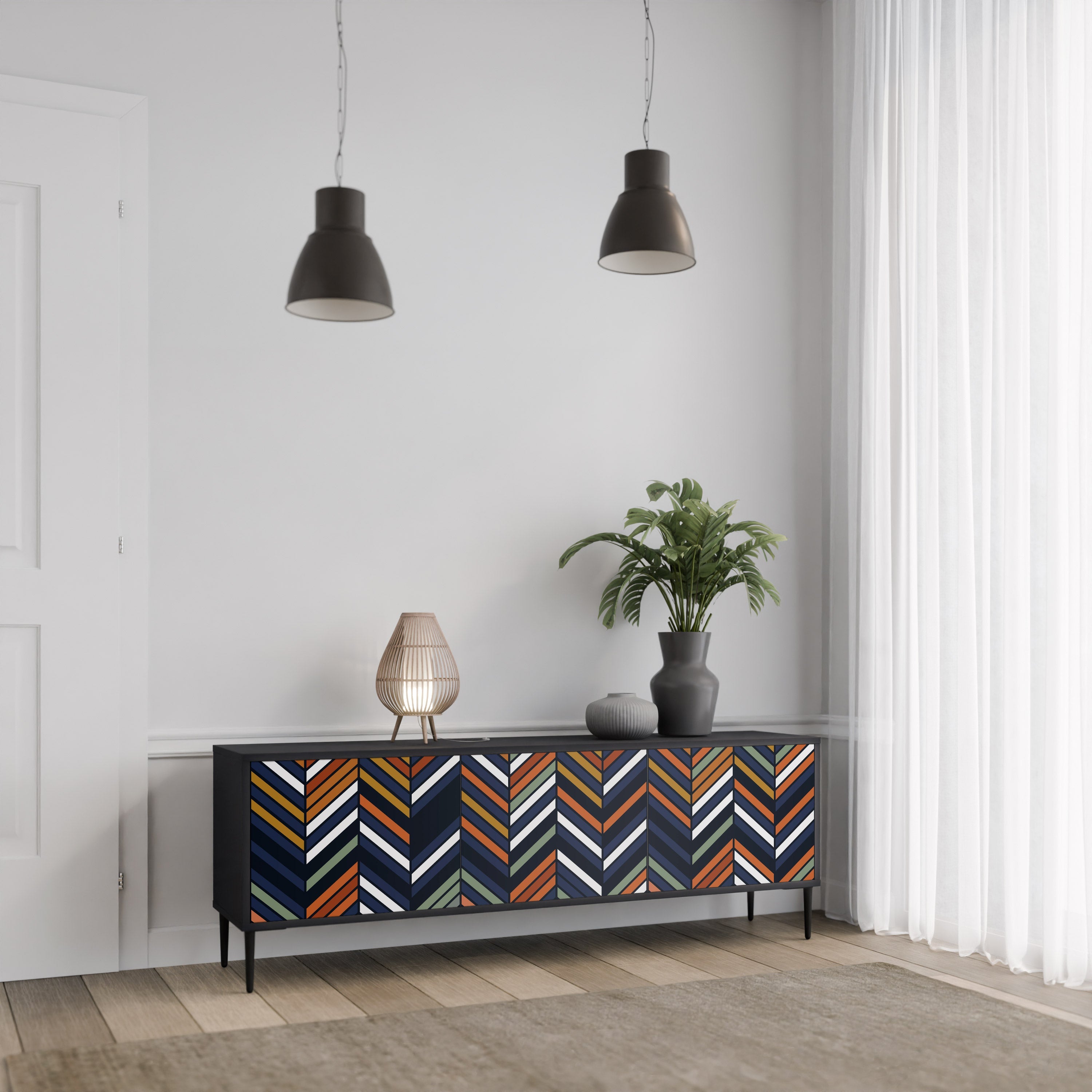 Βάση τηλεόρασης VIBRANT PATCHWORK 3 θυρών σε μαύρο φινίρισμα