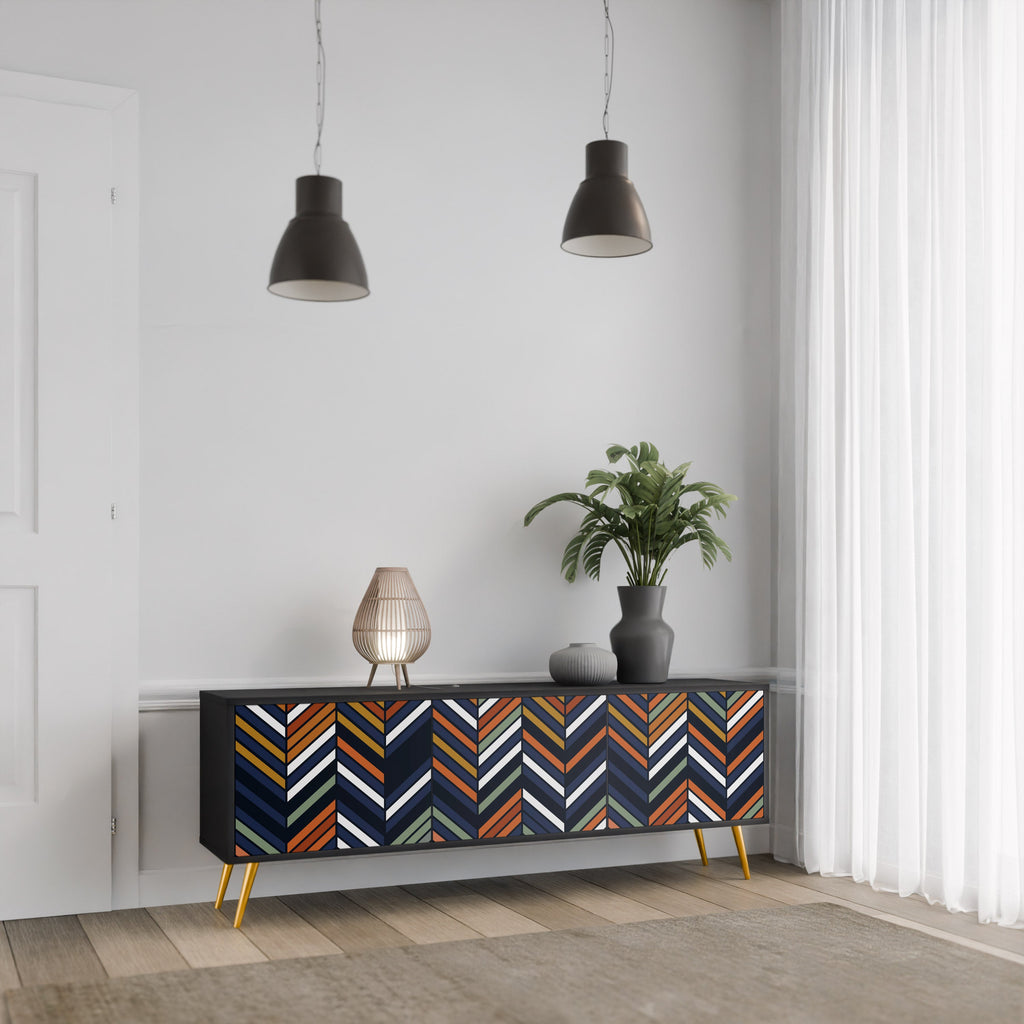 Βάση τηλεόρασης VIBRANT PATCHWORK 3 θυρών σε μαύρο φινίρισμα