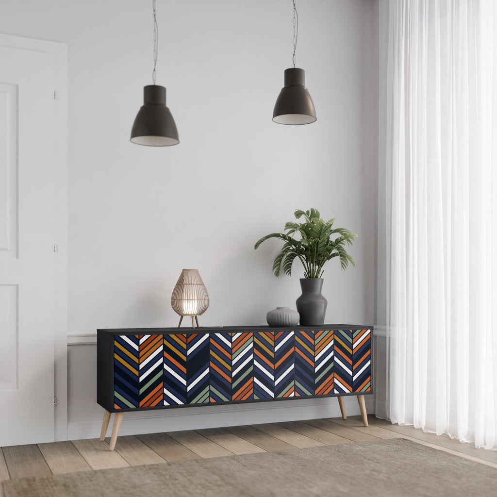 Βάση τηλεόρασης VIBRANT PATCHWORK 3 θυρών σε μαύρο φινίρισμα