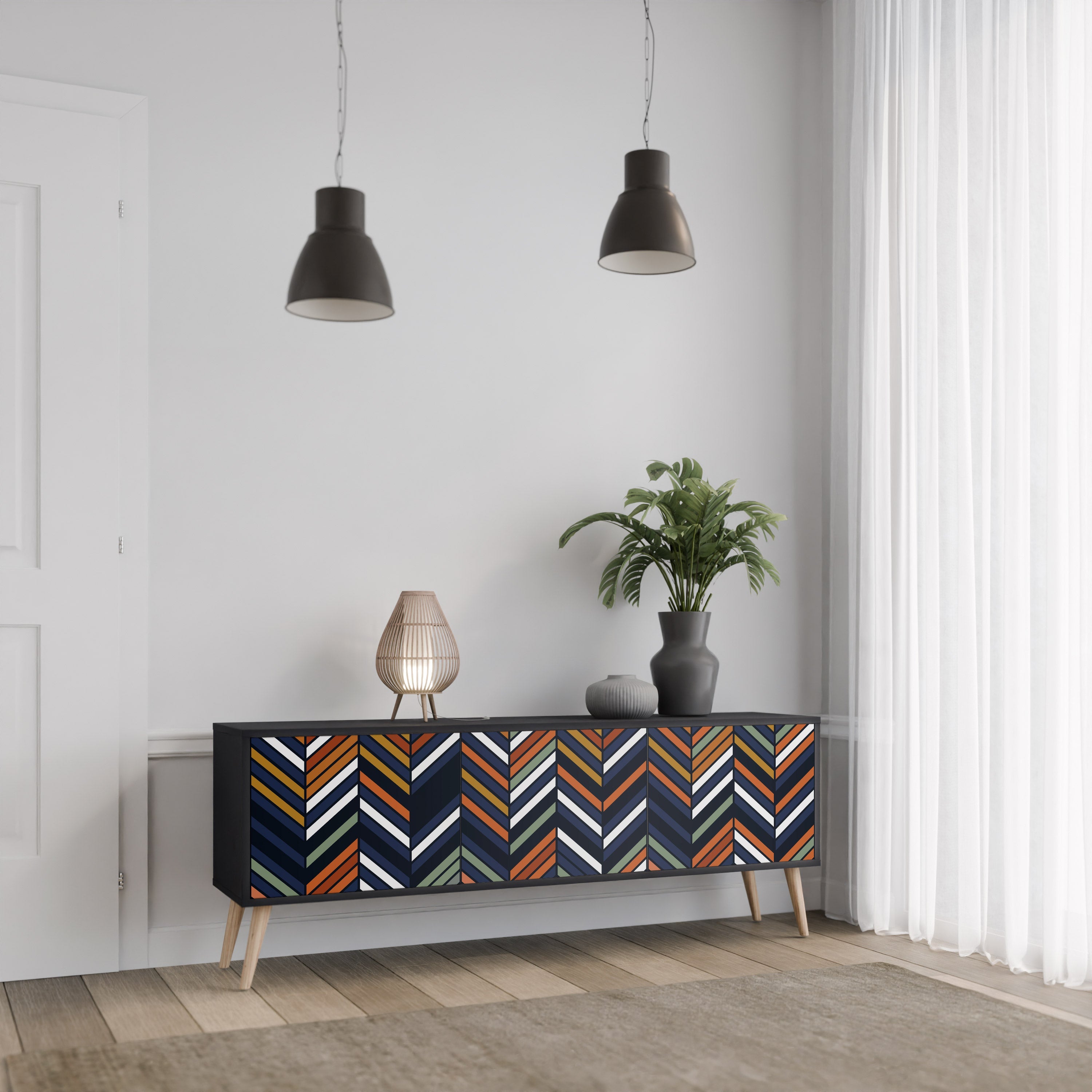 Βάση τηλεόρασης VIBRANT PATCHWORK 3 θυρών σε μαύρο φινίρισμα