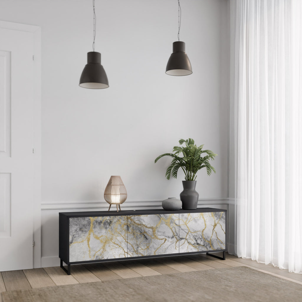 Βάση τηλεόρασης TIMELESS GLIDE με 3 πόρτες σε μαύρο φινίρισμα