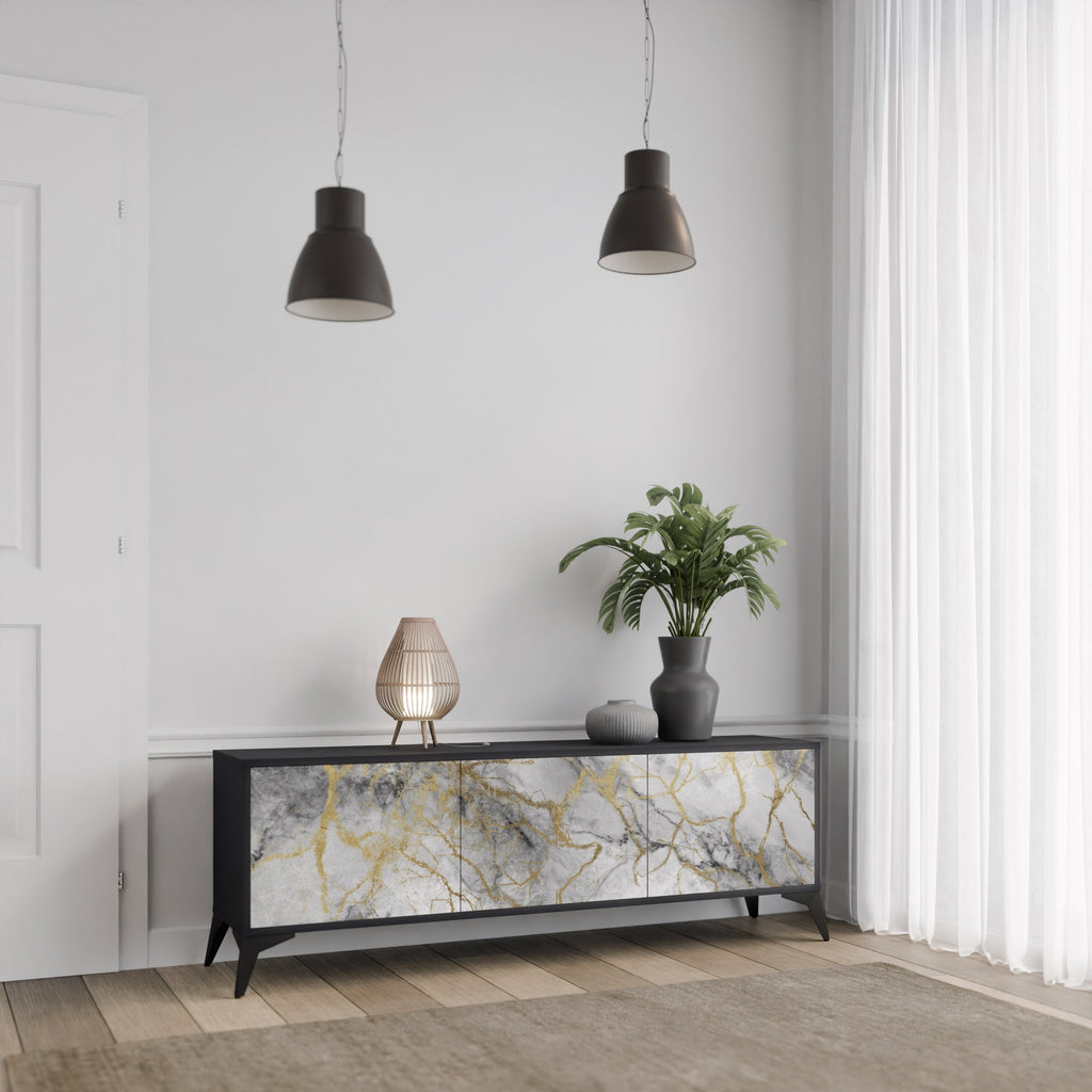 Βάση τηλεόρασης TIMELESS GLIDE με 3 πόρτες σε μαύρο φινίρισμα