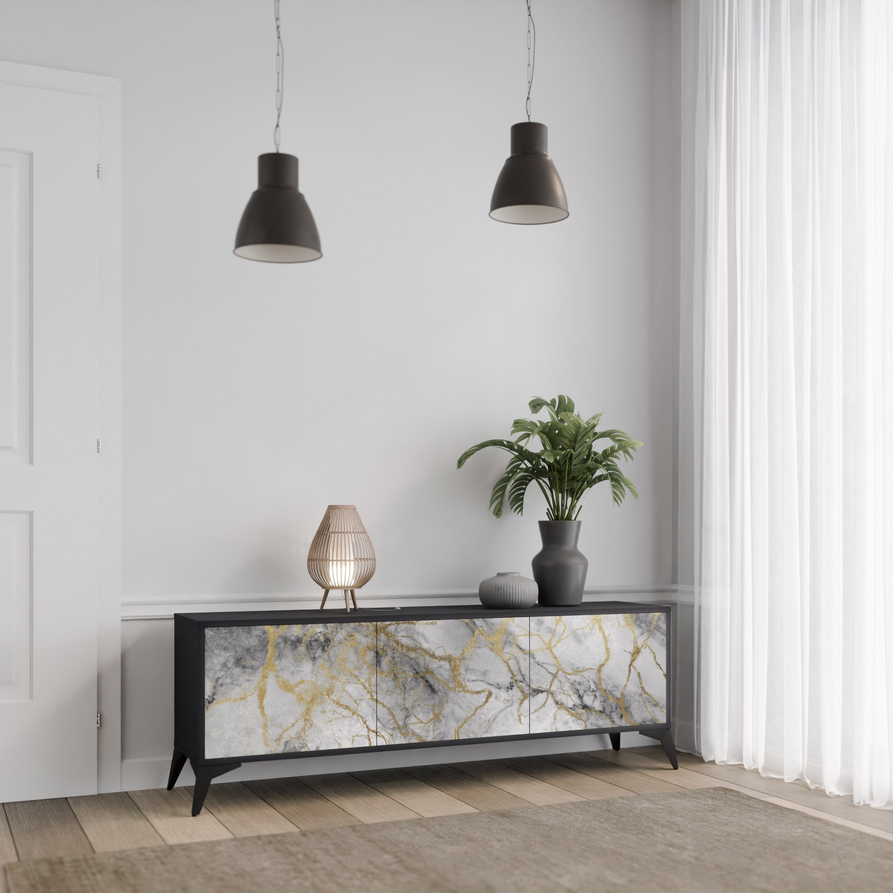 Βάση τηλεόρασης TIMELESS GLIDE με 3 πόρτες σε μαύρο φινίρισμα