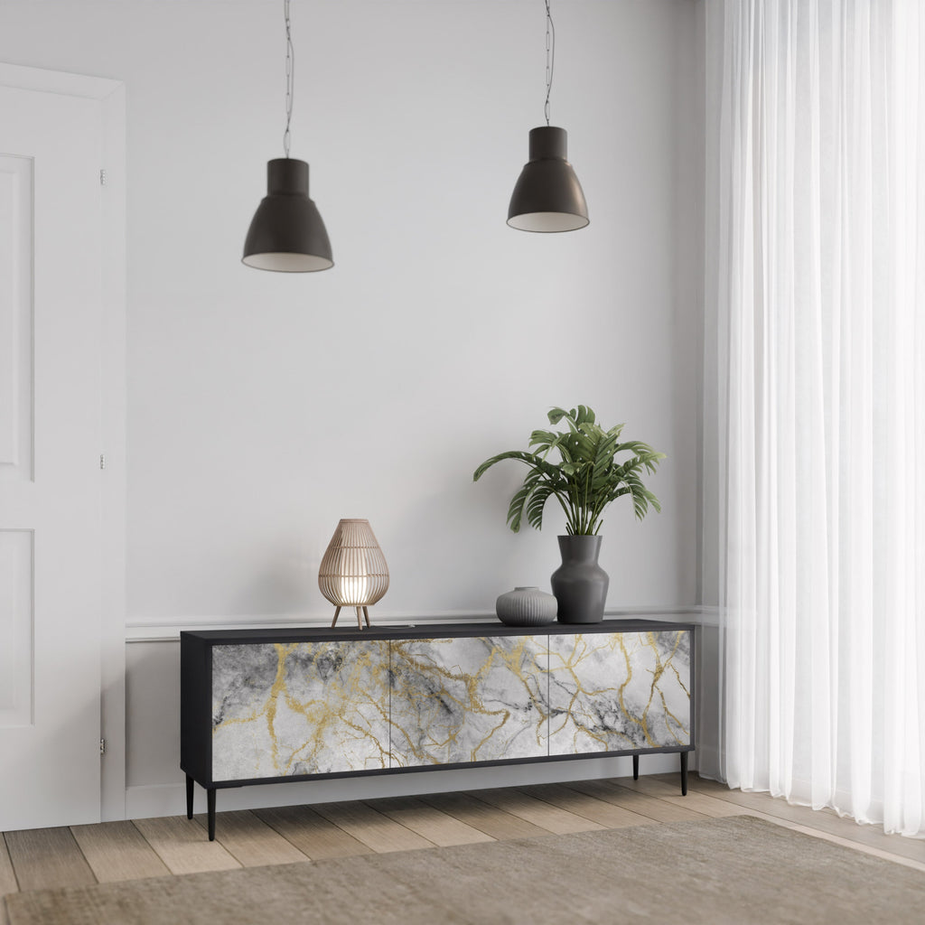 Βάση τηλεόρασης TIMELESS GLIDE με 3 πόρτες σε μαύρο φινίρισμα