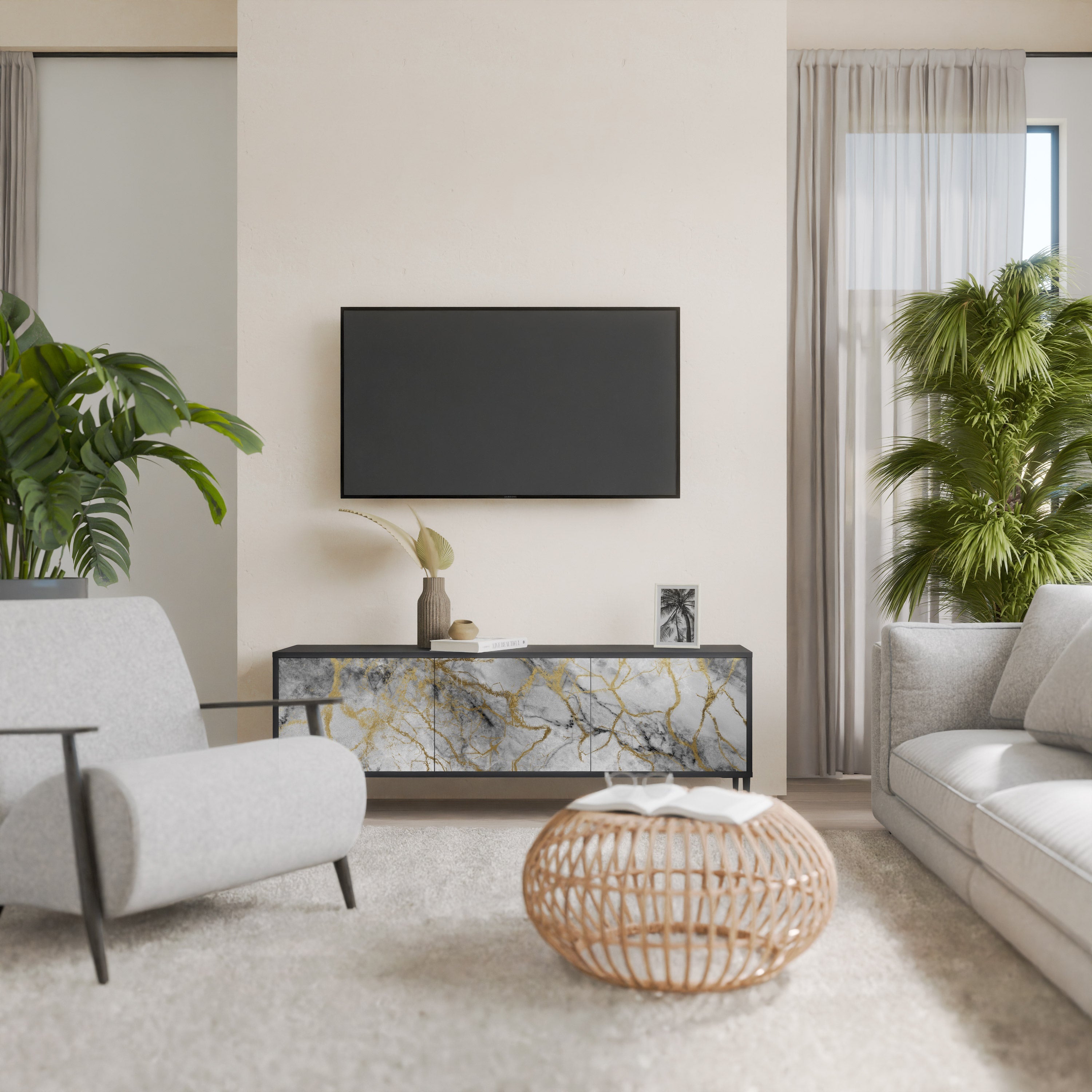 Βάση τηλεόρασης TIMELESS GLIDE με 3 πόρτες σε μαύρο φινίρισμα