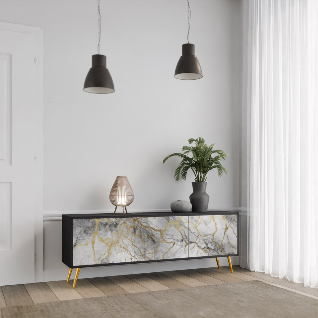 Βάση τηλεόρασης TIMELESS GLIDE με 3 πόρτες σε μαύρο φινίρισμα