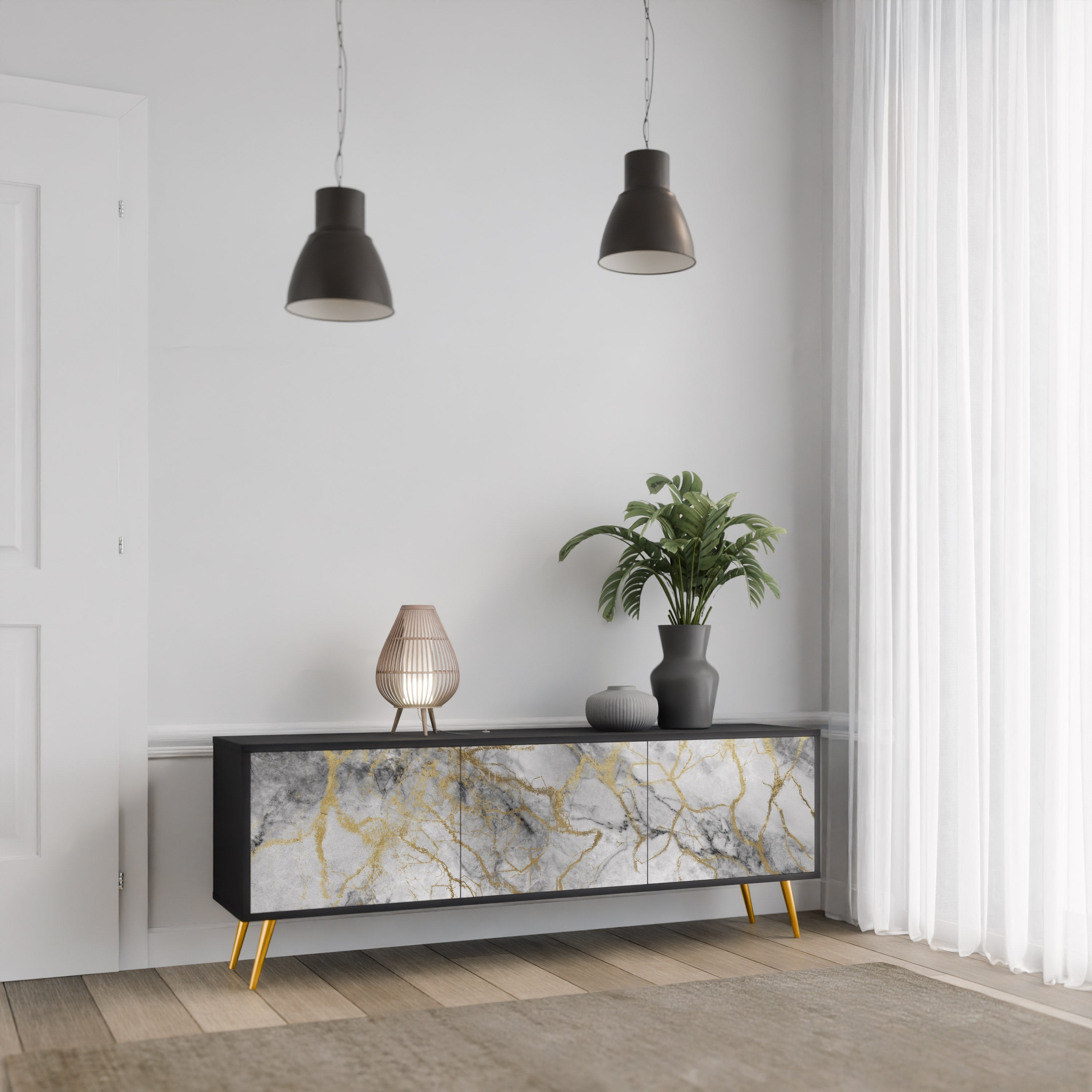 Βάση τηλεόρασης TIMELESS GLIDE με 3 πόρτες σε μαύρο φινίρισμα