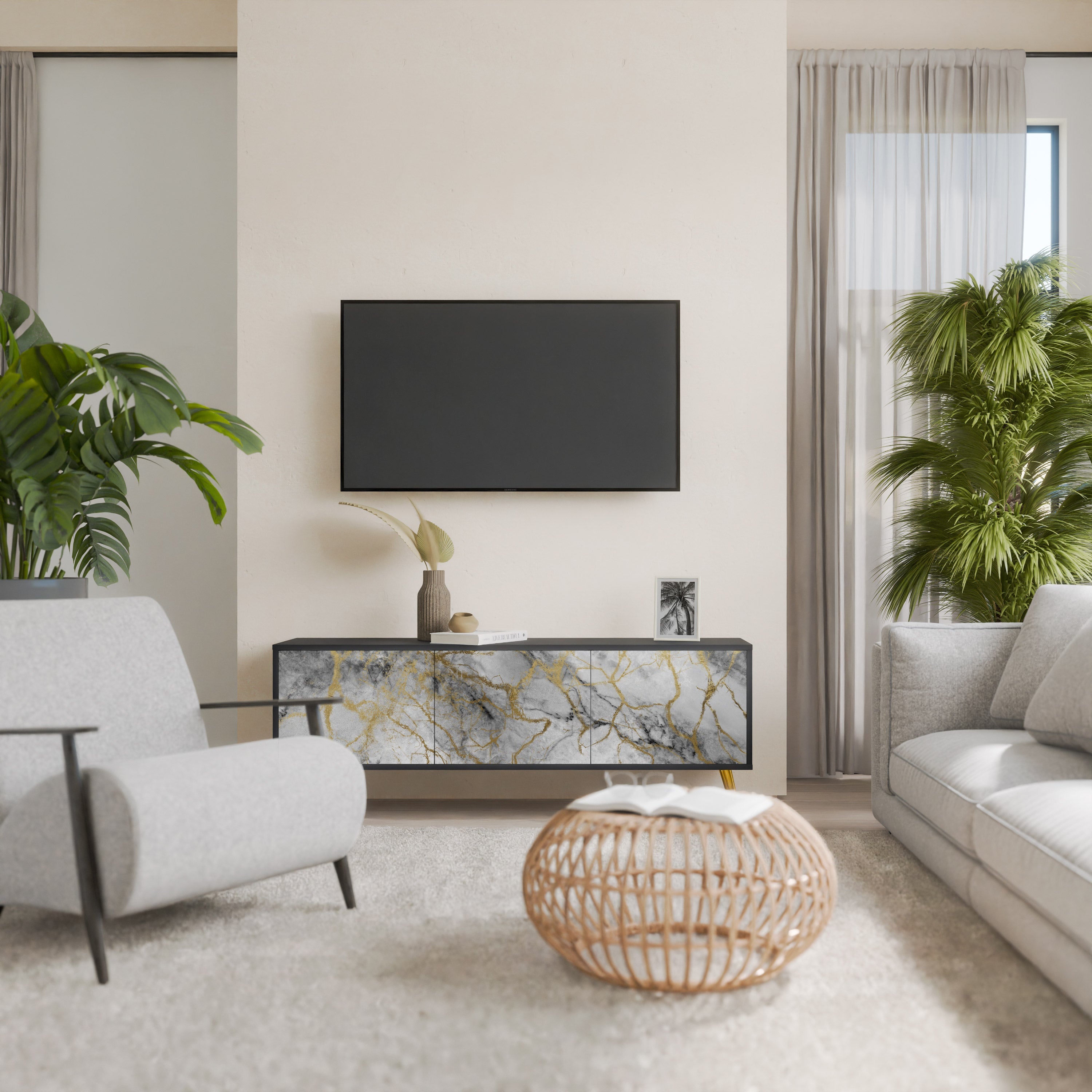 Βάση τηλεόρασης TIMELESS GLIDE με 3 πόρτες σε μαύρο φινίρισμα