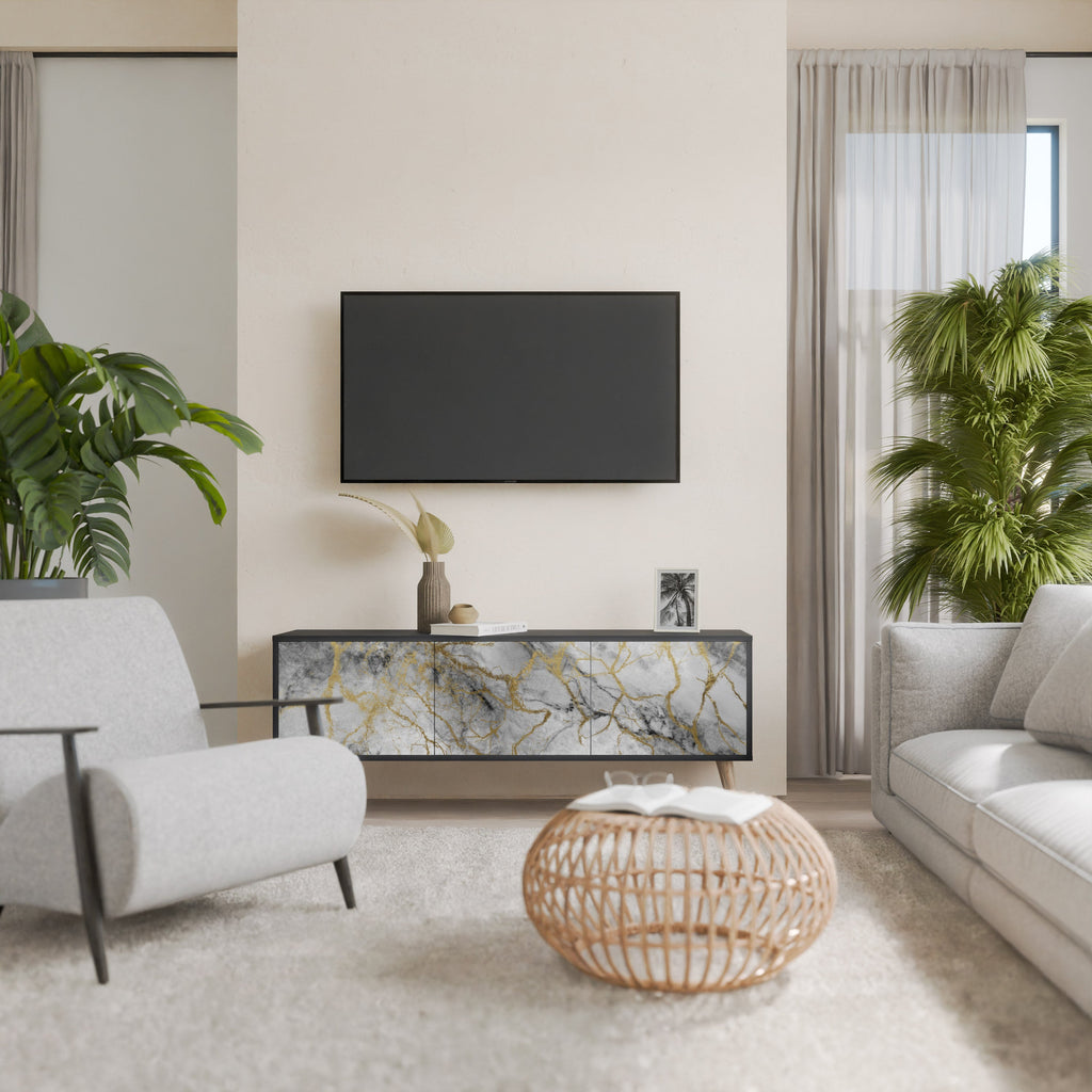 Βάση τηλεόρασης TIMELESS GLIDE με 3 πόρτες σε μαύρο φινίρισμα