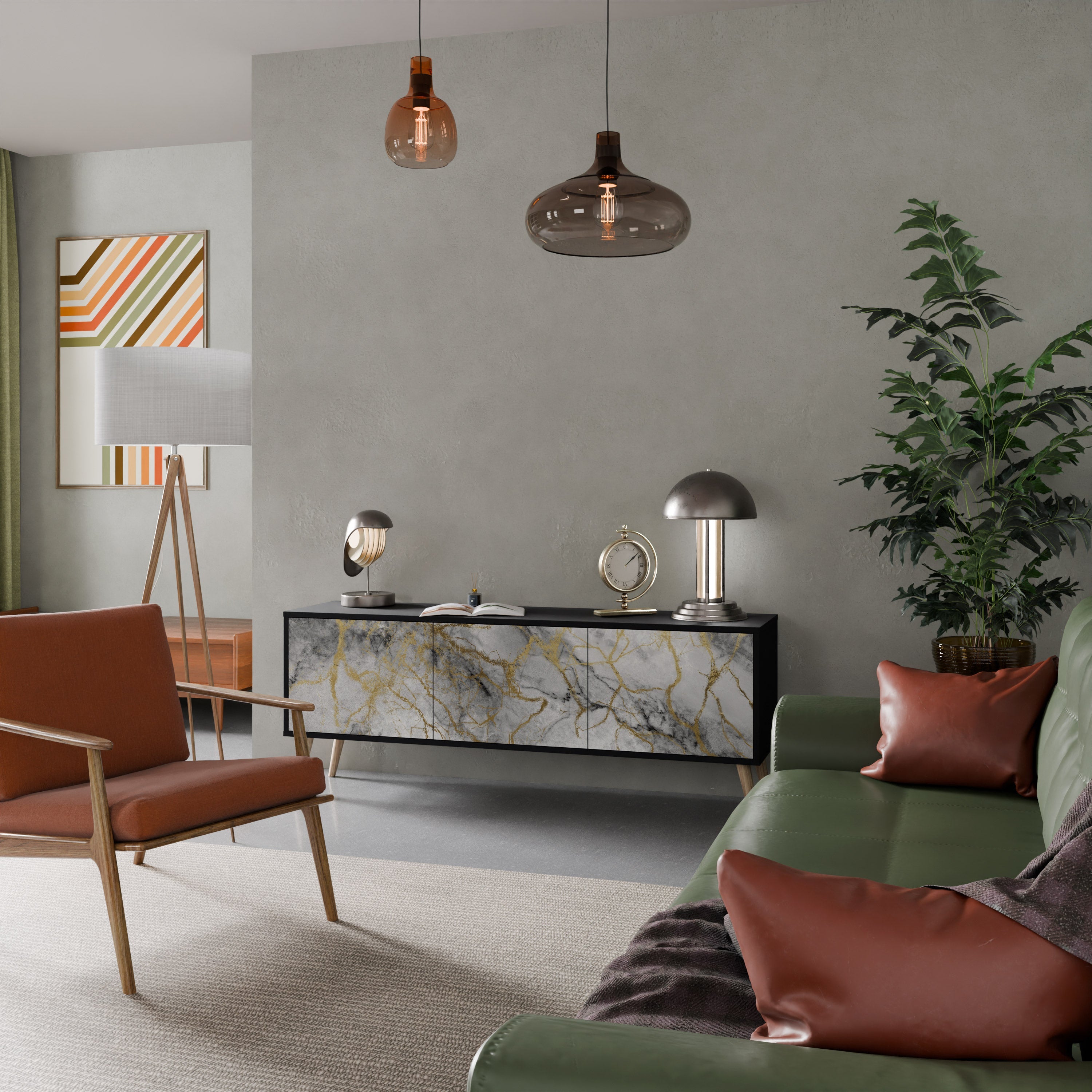 Βάση τηλεόρασης TIMELESS GLIDE με 3 πόρτες σε μαύρο φινίρισμα
