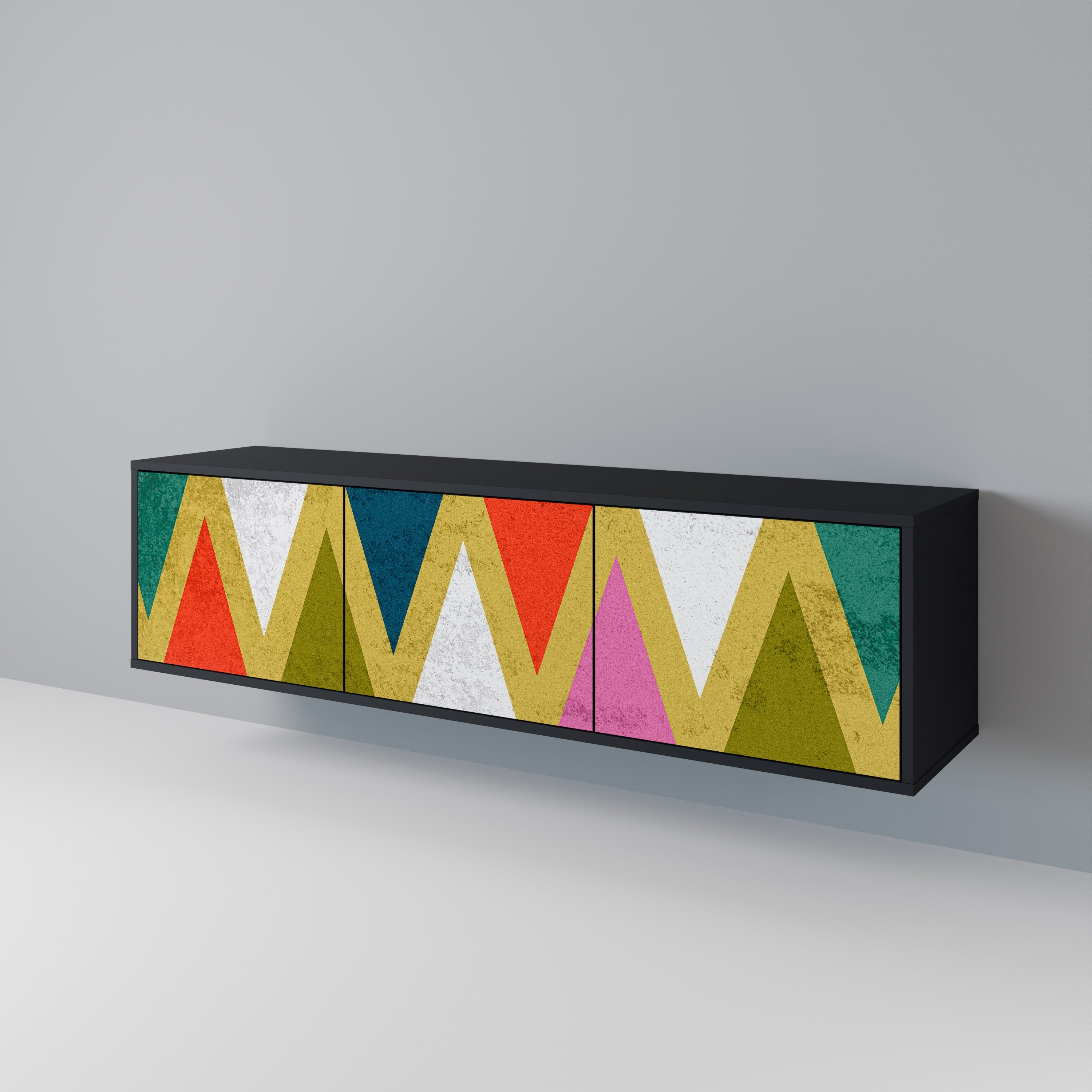 Βάση τηλεόρασης 3 θυρών COLORFUL TRIANGLES σε μαύρο φινίρισμα