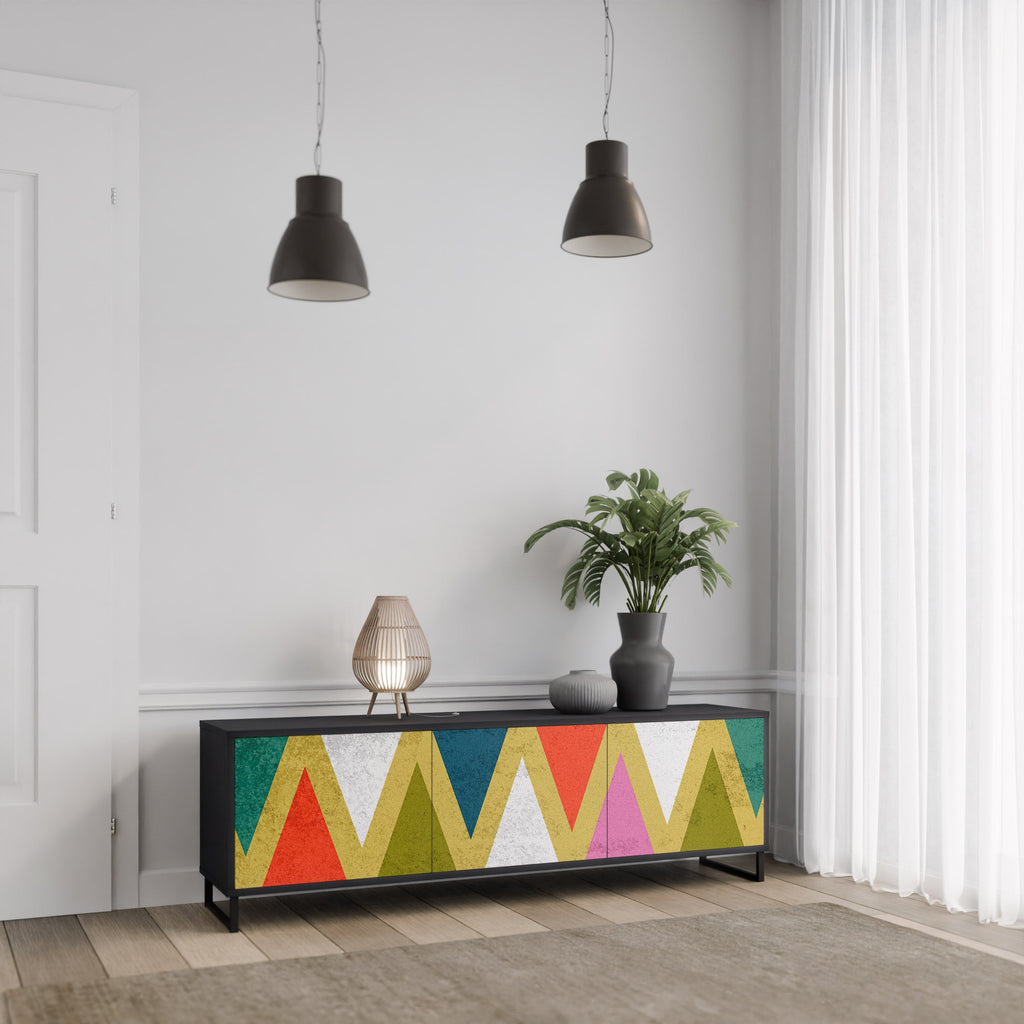 Βάση τηλεόρασης 3 θυρών COLORFUL TRIANGLES σε μαύρο φινίρισμα