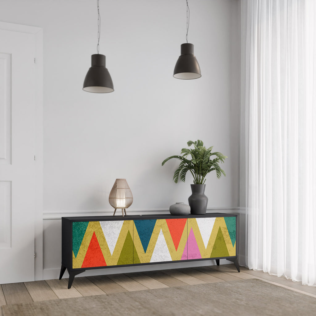 Βάση τηλεόρασης 3 θυρών COLORFUL TRIANGLES σε μαύρο φινίρισμα