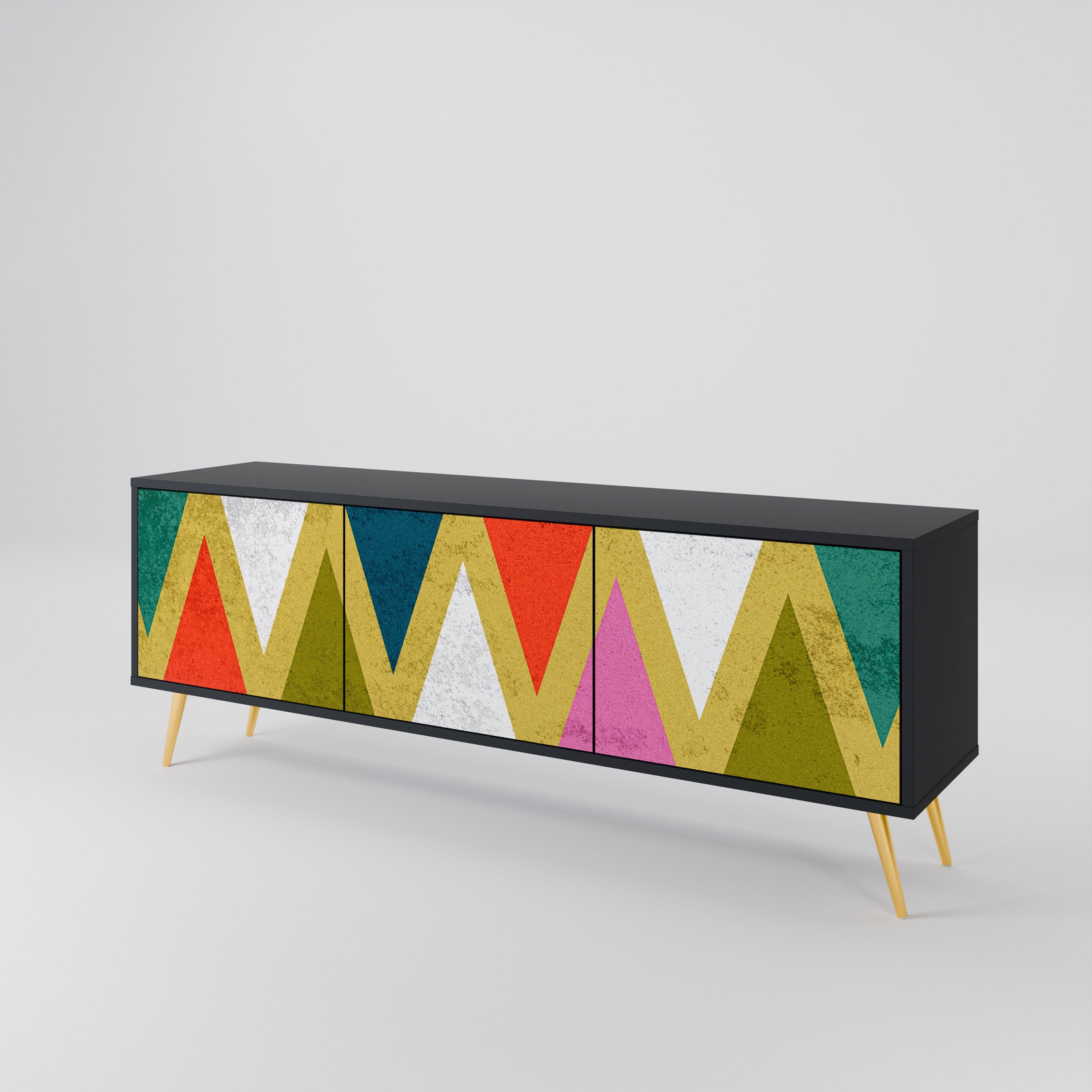 Βάση τηλεόρασης 3 θυρών COLORFUL TRIANGLES σε μαύρο φινίρισμα