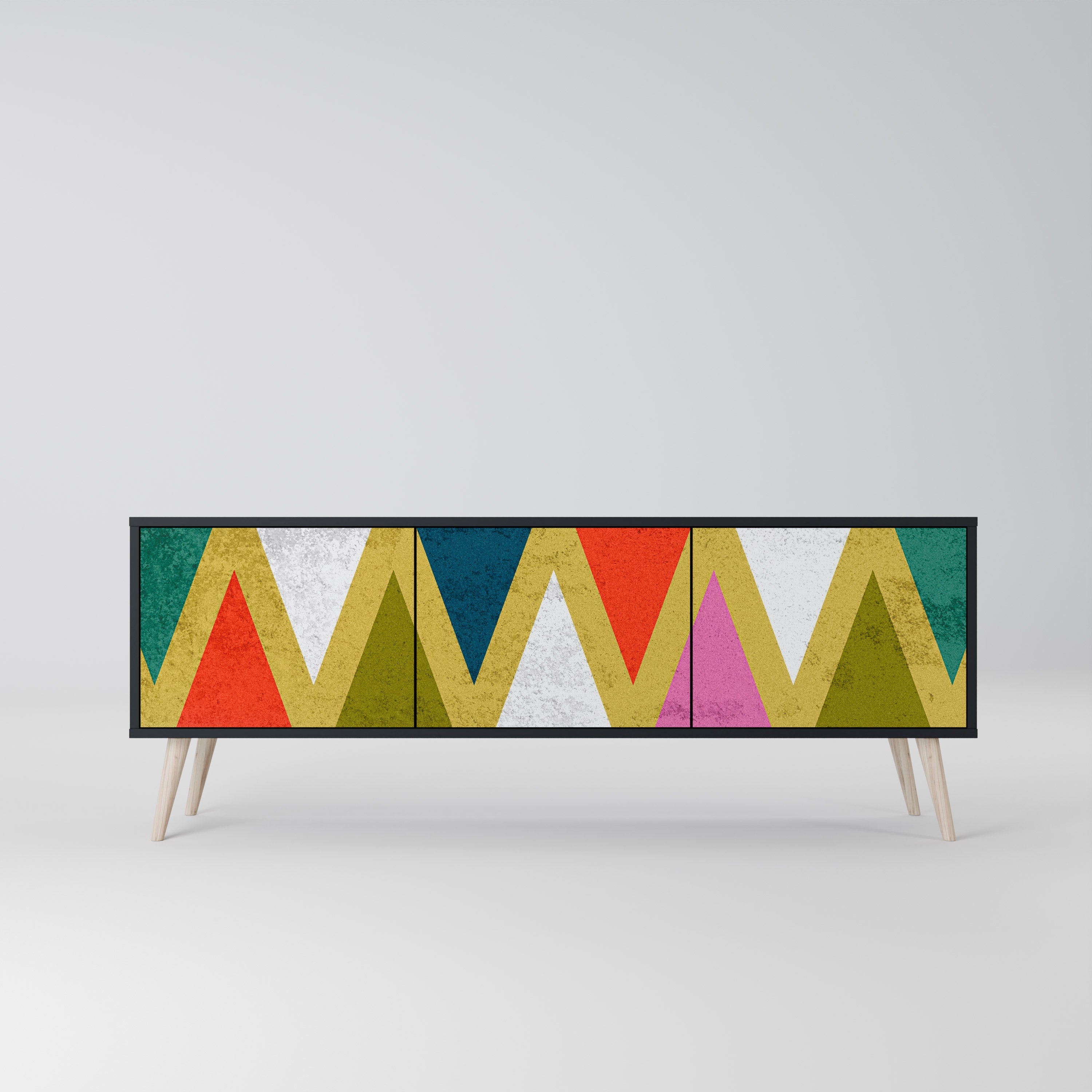 Βάση τηλεόρασης 3 θυρών COLORFUL TRIANGLES σε μαύρο φινίρισμα
