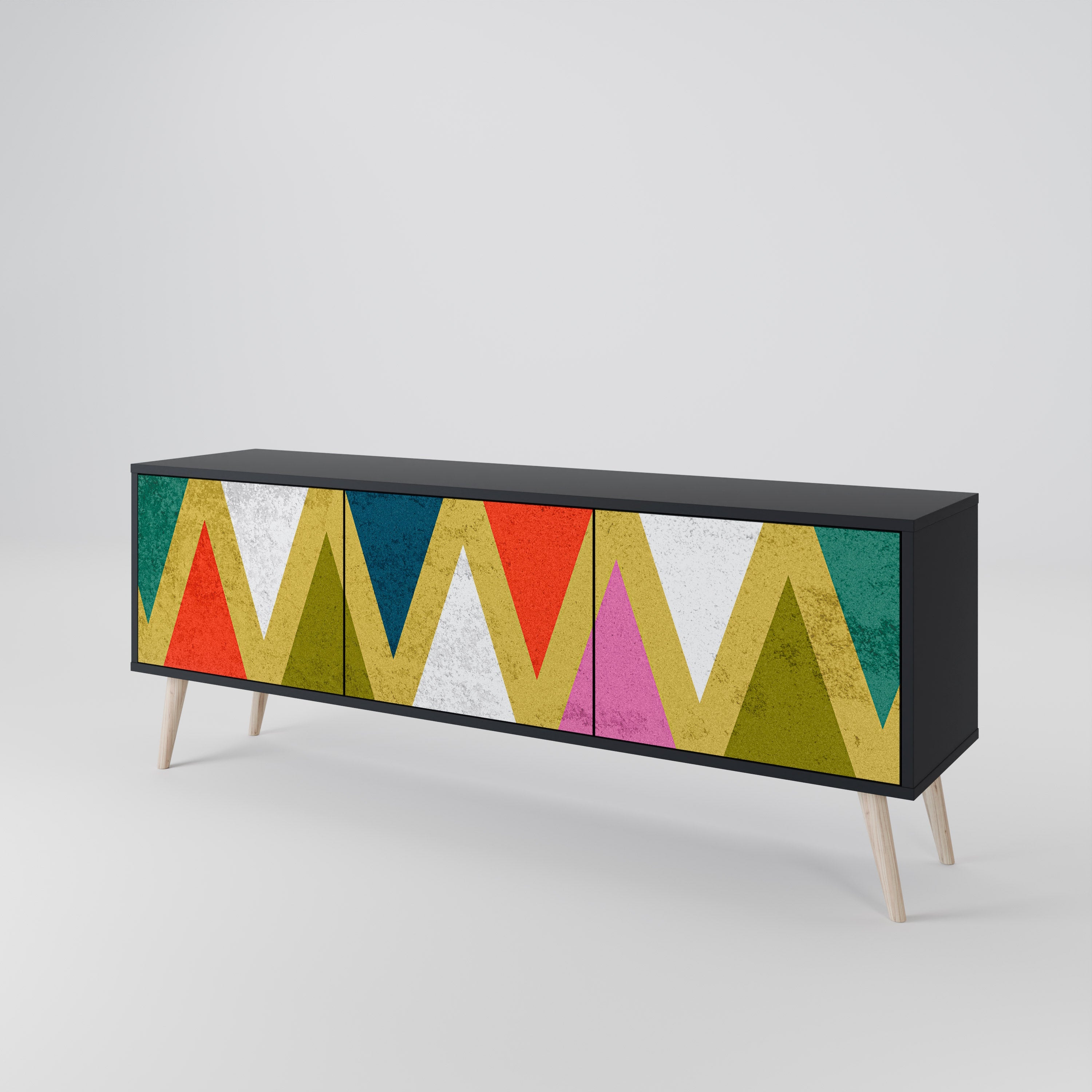 Βάση τηλεόρασης 3 θυρών COLORFUL TRIANGLES σε μαύρο φινίρισμα