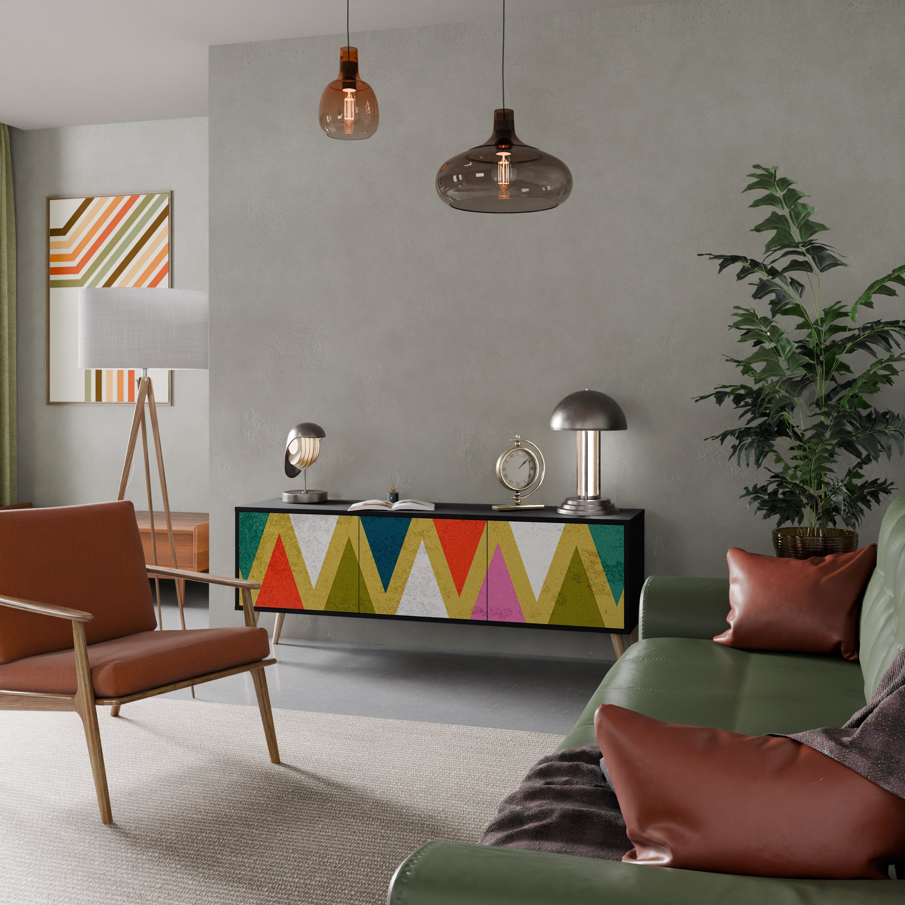 Βάση τηλεόρασης 3 θυρών COLORFUL TRIANGLES σε μαύρο φινίρισμα