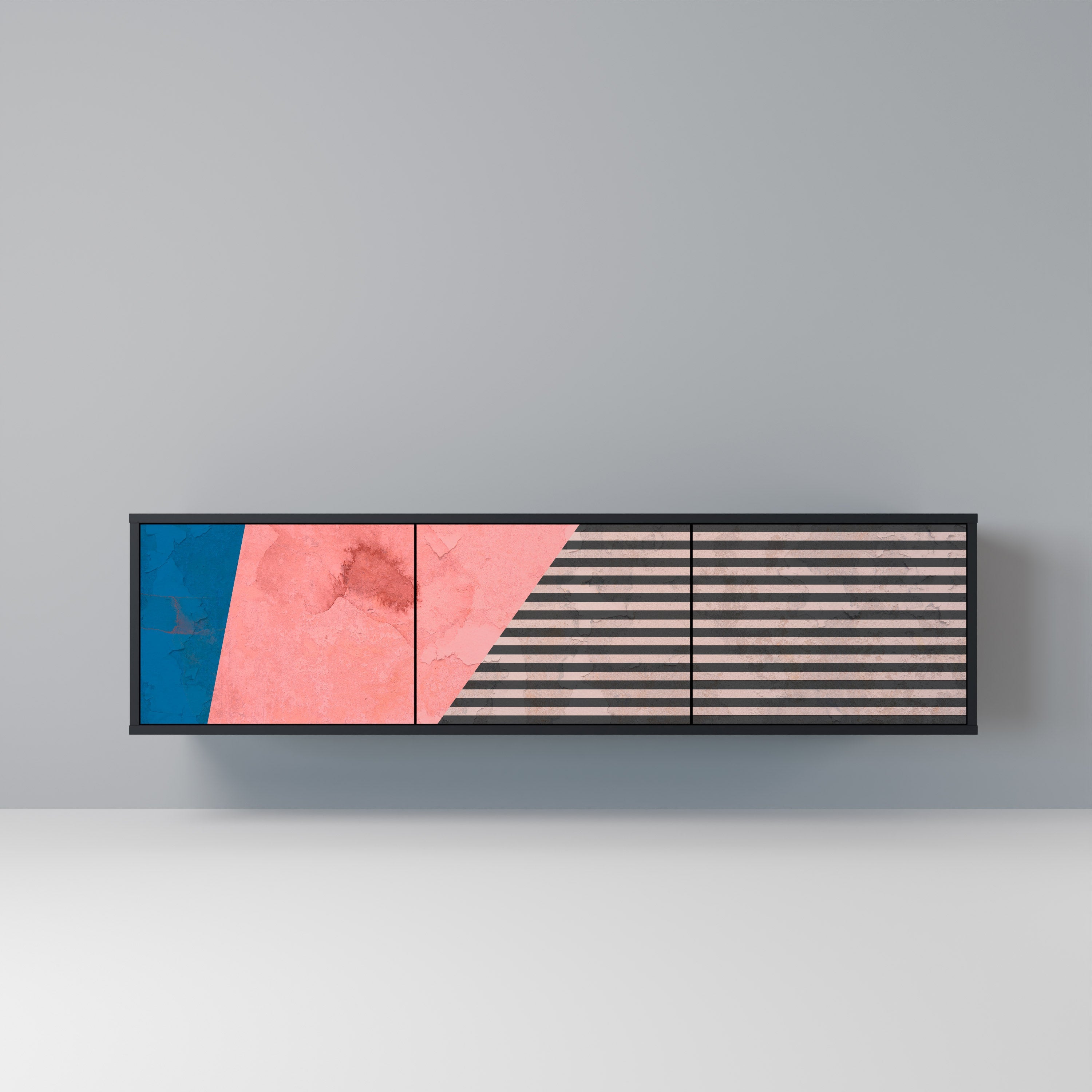 Βάση τηλεόρασης GLAMOROUS STRIPE με 3 πόρτες σε μαύρο φινίρισμα