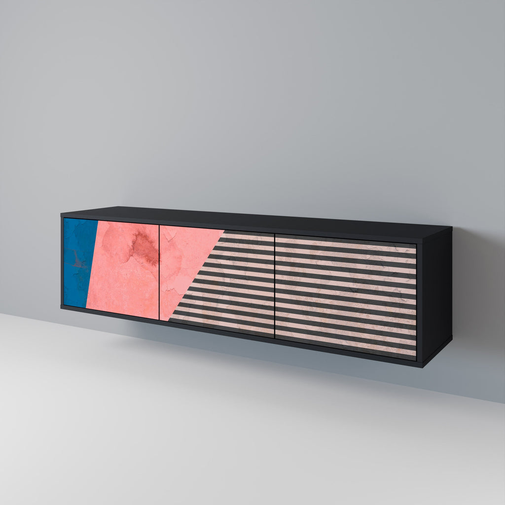 Βάση τηλεόρασης GLAMOROUS STRIPE με 3 πόρτες σε μαύρο φινίρισμα