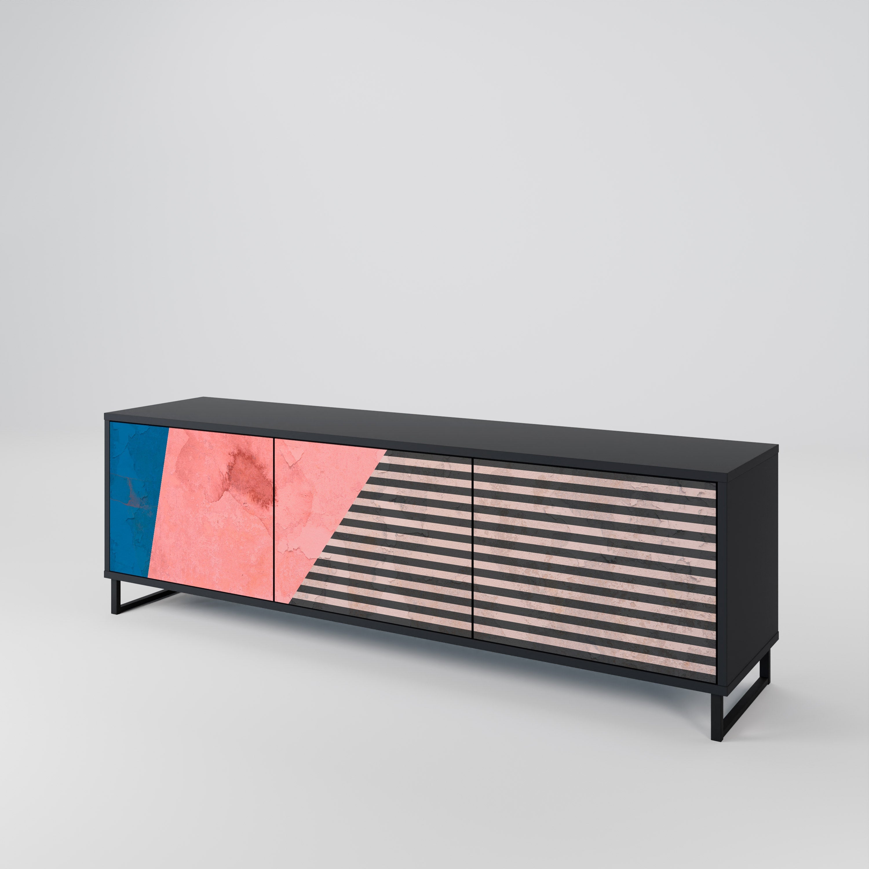 Βάση τηλεόρασης GLAMOROUS STRIPE με 3 πόρτες σε μαύρο φινίρισμα