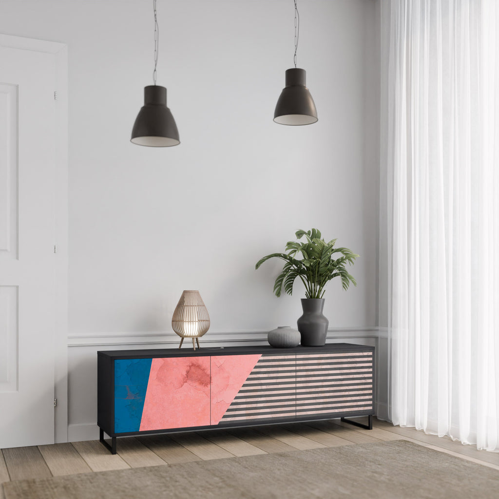 Βάση τηλεόρασης GLAMOROUS STRIPE με 3 πόρτες σε μαύρο φινίρισμα