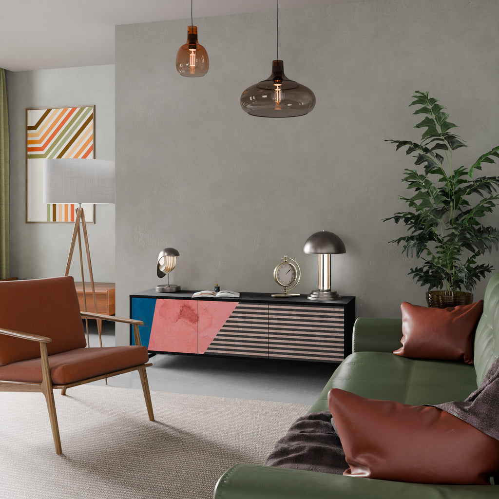 Βάση τηλεόρασης GLAMOROUS STRIPE με 3 πόρτες σε μαύρο φινίρισμα