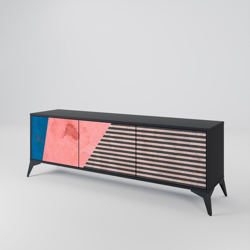 Βάση τηλεόρασης GLAMOROUS STRIPE με 3 πόρτες σε μαύρο φινίρισμα