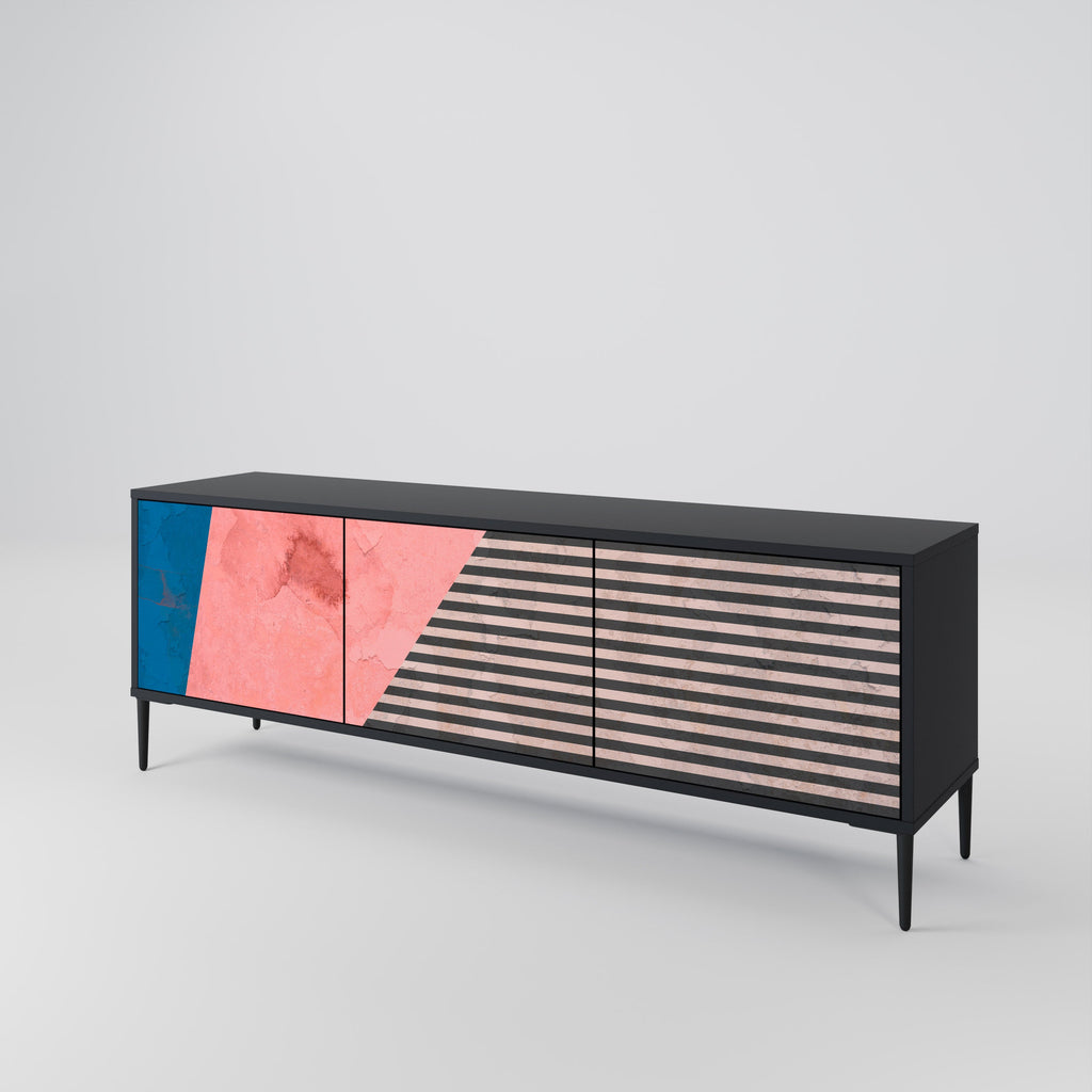 Βάση τηλεόρασης GLAMOROUS STRIPE με 3 πόρτες σε μαύρο φινίρισμα