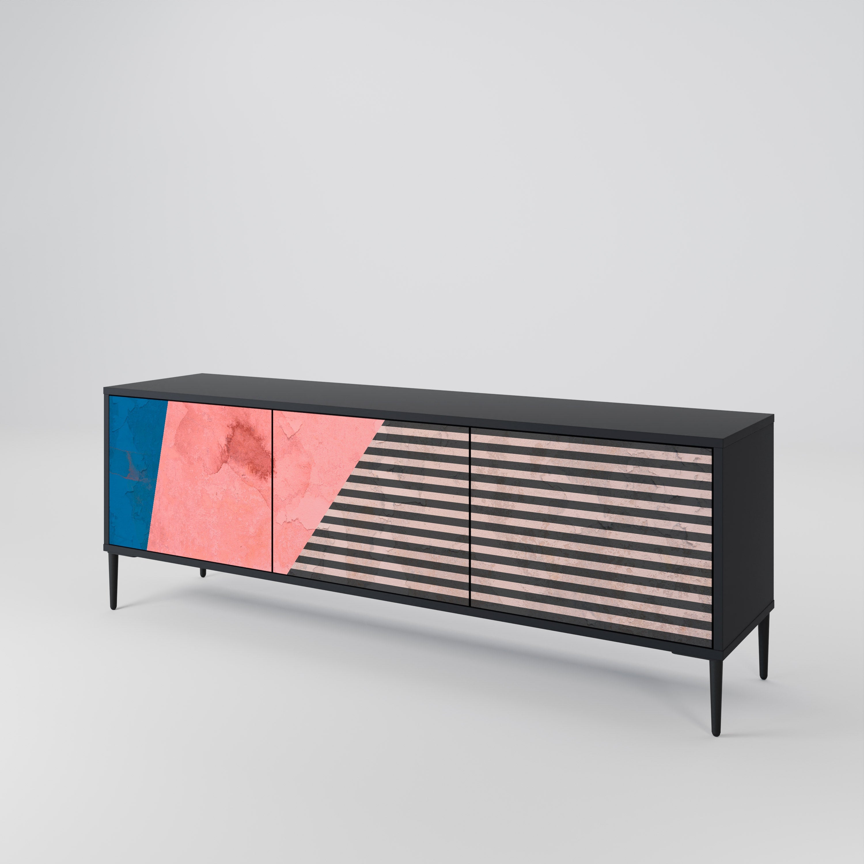 Βάση τηλεόρασης GLAMOROUS STRIPE με 3 πόρτες σε μαύρο φινίρισμα