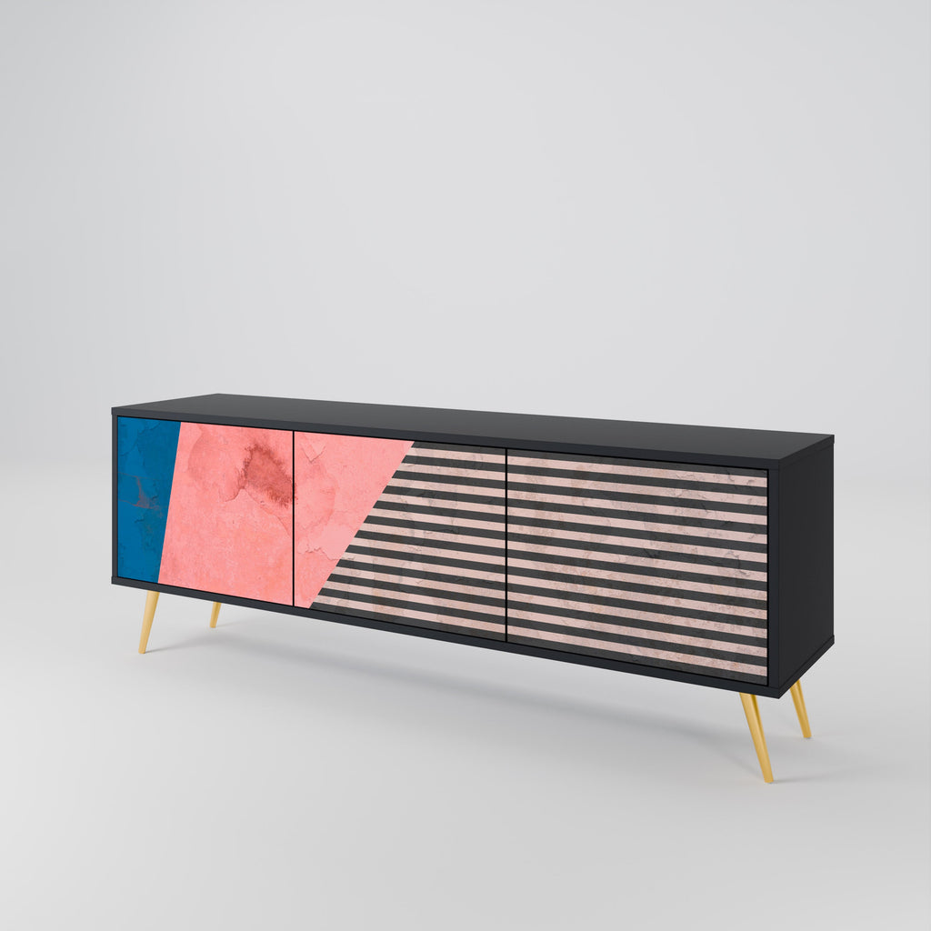 Βάση τηλεόρασης GLAMOROUS STRIPE με 3 πόρτες σε μαύρο φινίρισμα