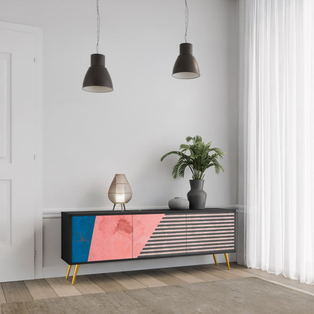 Βάση τηλεόρασης GLAMOROUS STRIPE με 3 πόρτες σε μαύρο φινίρισμα