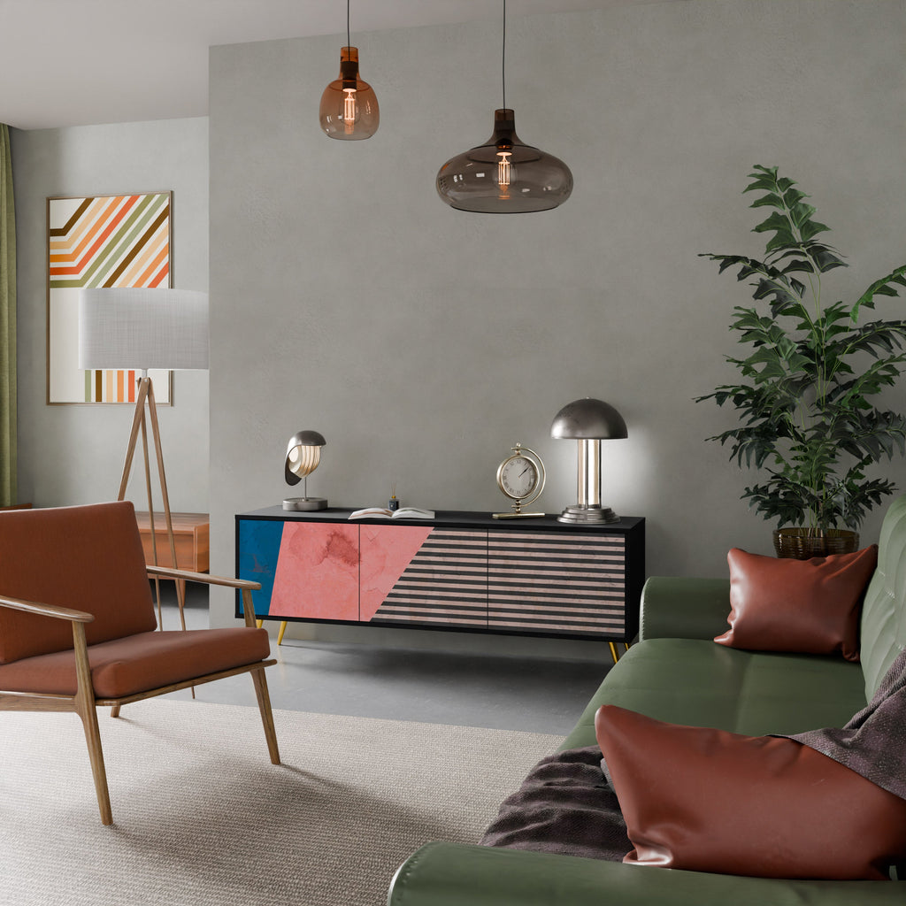 Βάση τηλεόρασης GLAMOROUS STRIPE με 3 πόρτες σε μαύρο φινίρισμα