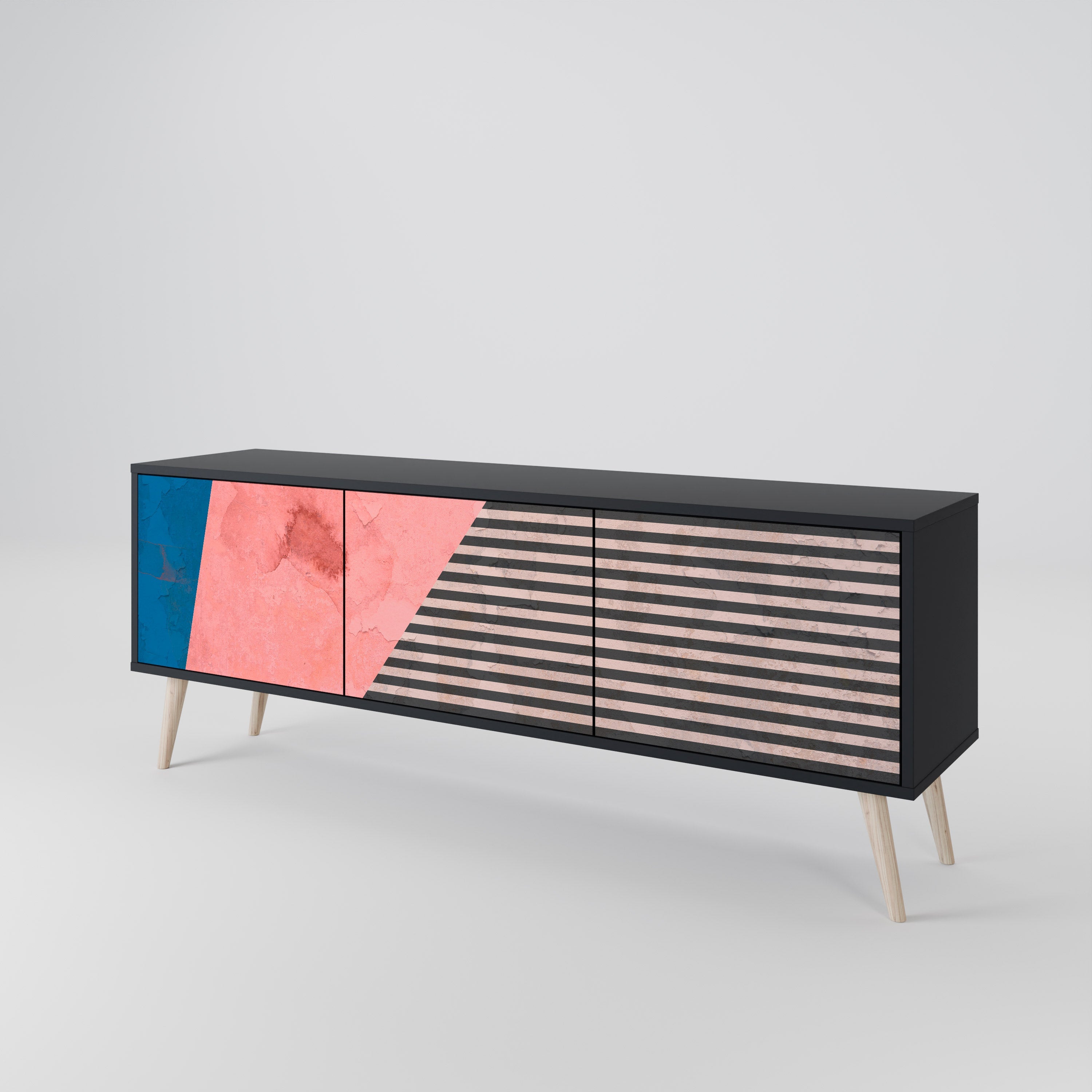 Βάση τηλεόρασης GLAMOROUS STRIPE με 3 πόρτες σε μαύρο φινίρισμα