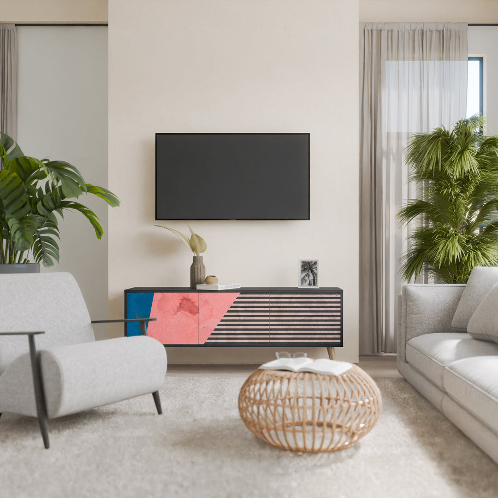 Βάση τηλεόρασης GLAMOROUS STRIPE με 3 πόρτες σε μαύρο φινίρισμα