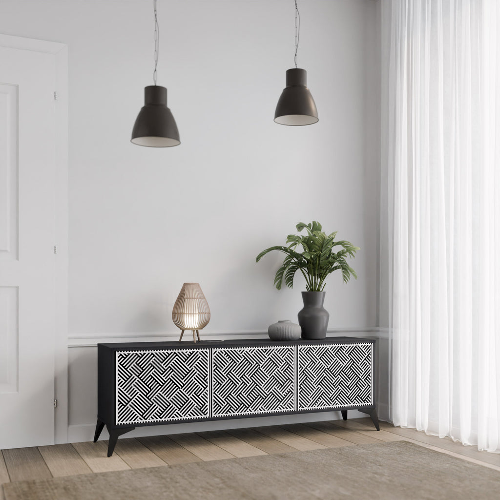 TEMPORARY SEQUENCE 3-Door TV Stand in Black Finish