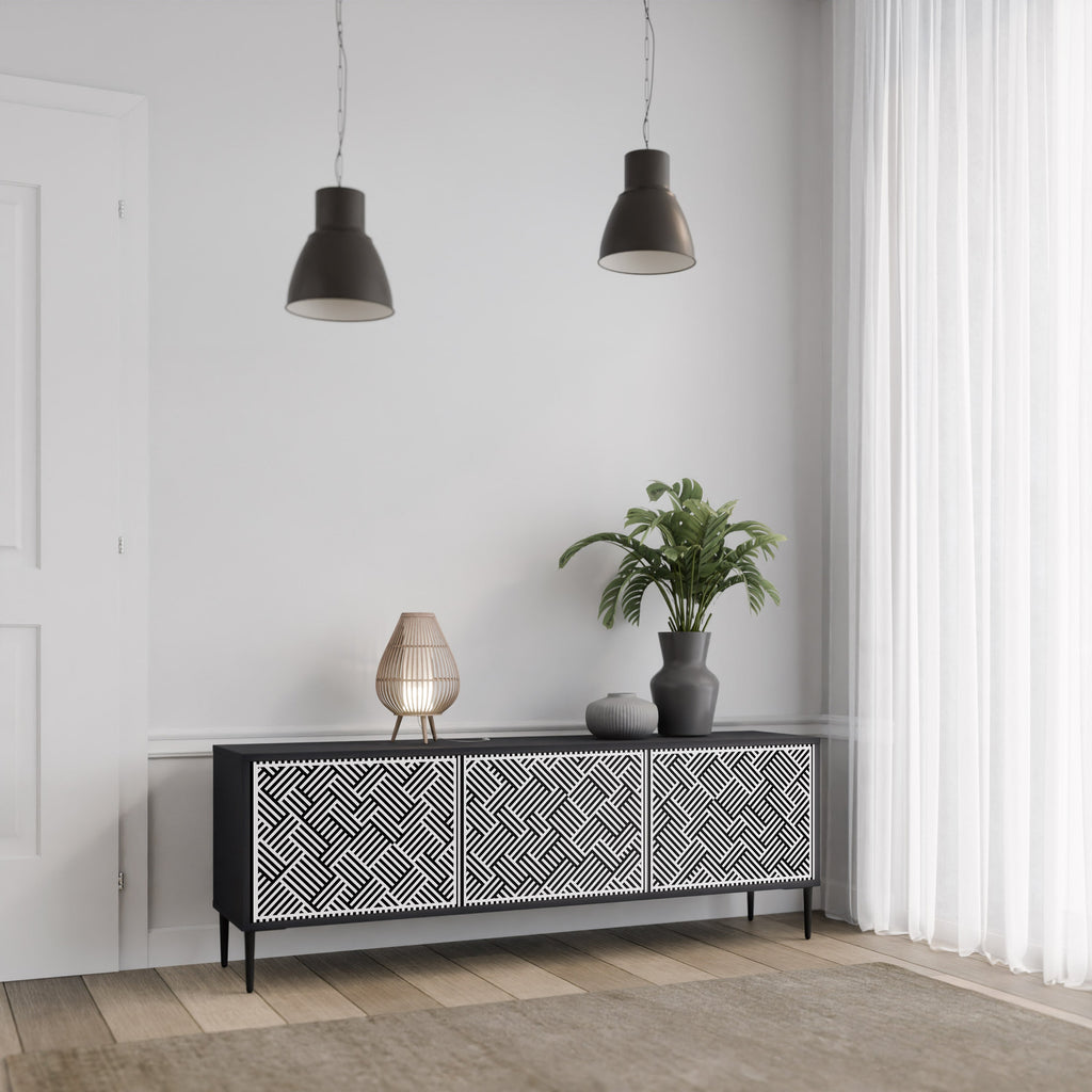 TEMPORARY SEQUENCE 3-Door TV Stand in Black Finish