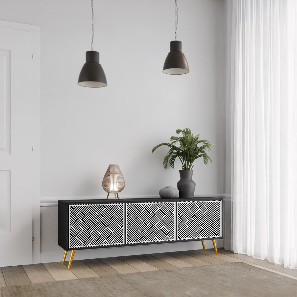 TEMPORARY SEQUENCE 3-Door TV Stand in Black Finish