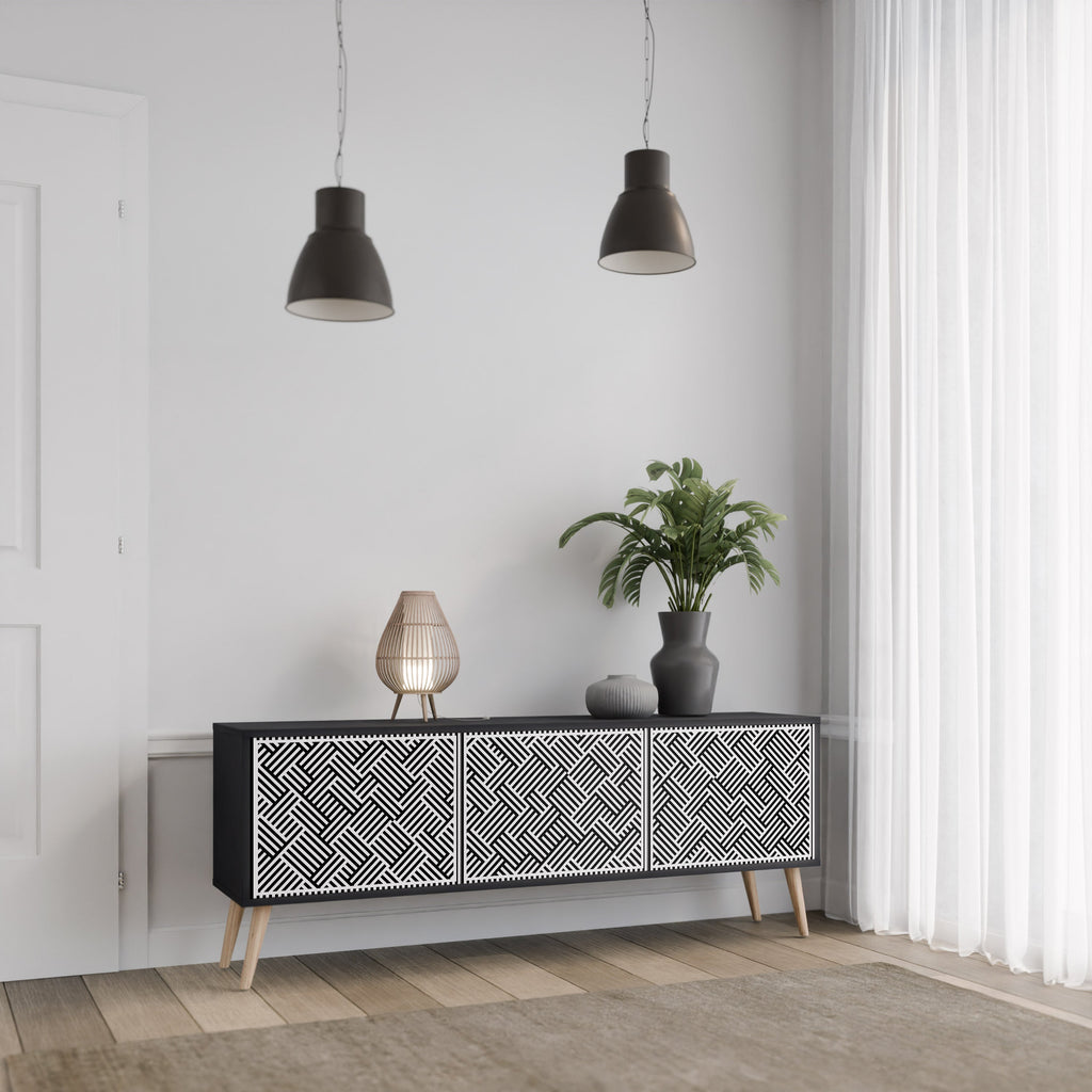 TEMPORARY SEQUENCE 3-Door TV Stand in Black Finish