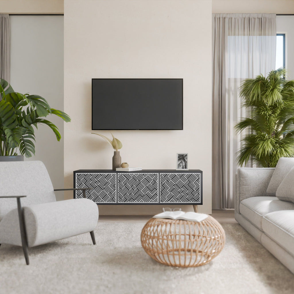 TEMPORARY SEQUENCE 3-Door TV Stand in Black Finish