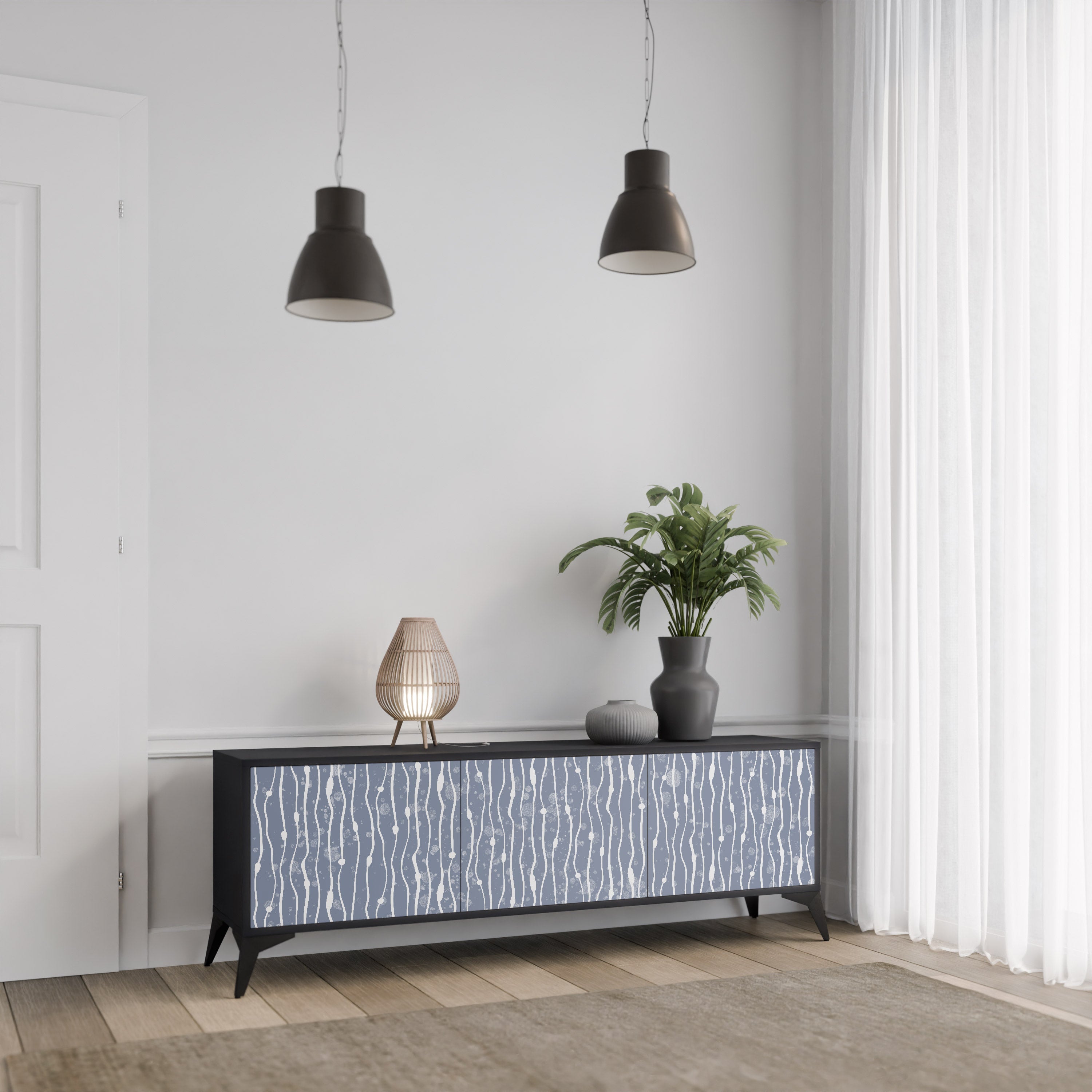 Βάση τηλεόρασης GRAPHITE RAIN με 3 πόρτες σε μαύρο φινίρισμα